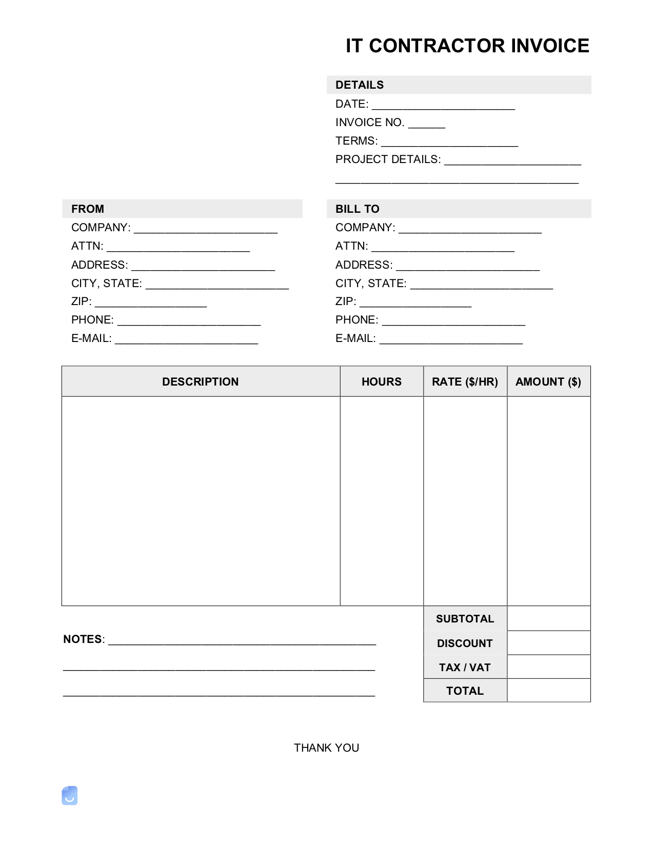 Printable Contractor Invoice Forms