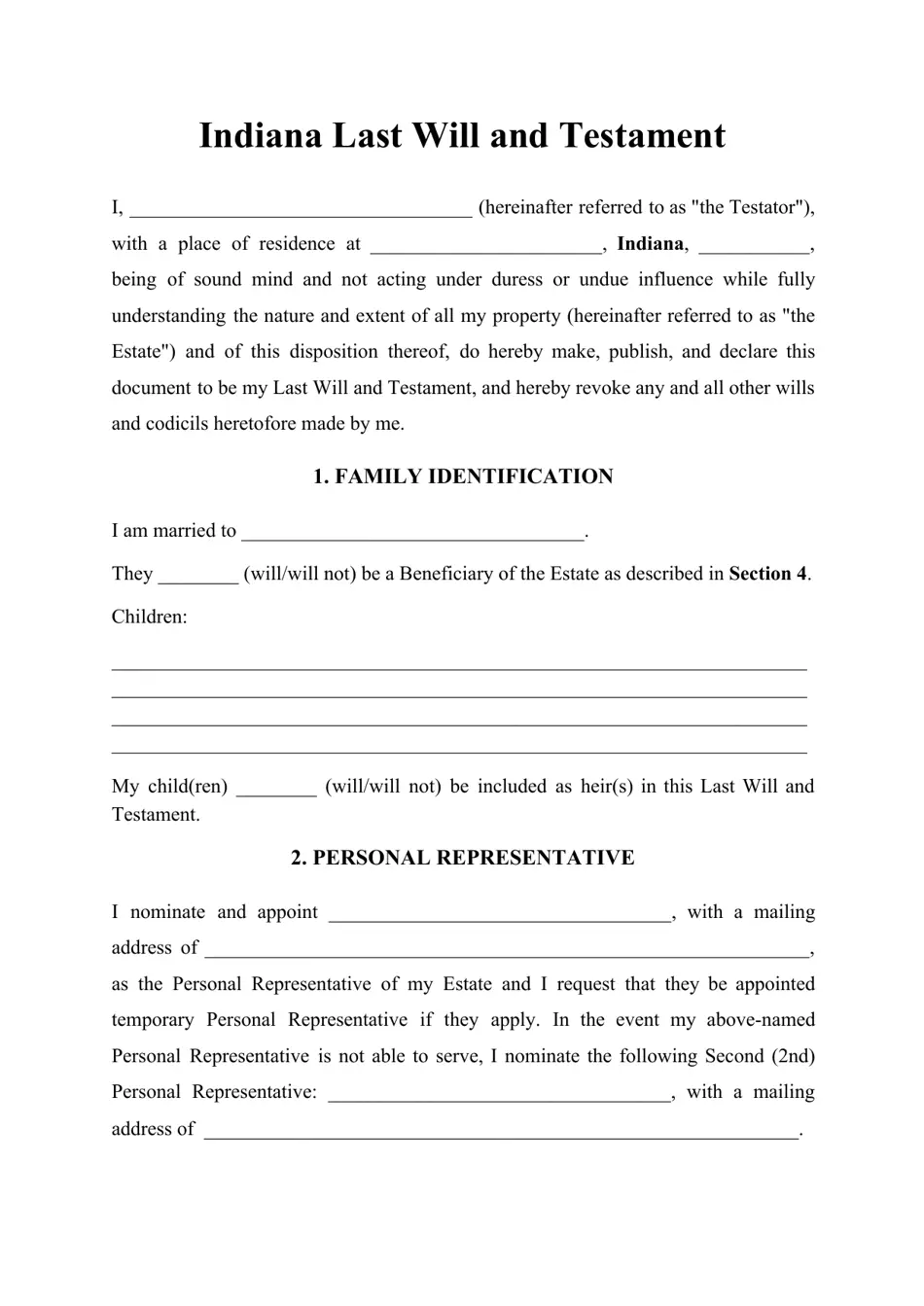 Free Printable Will Forms Indiana Free Printable Will Forms Indiana
