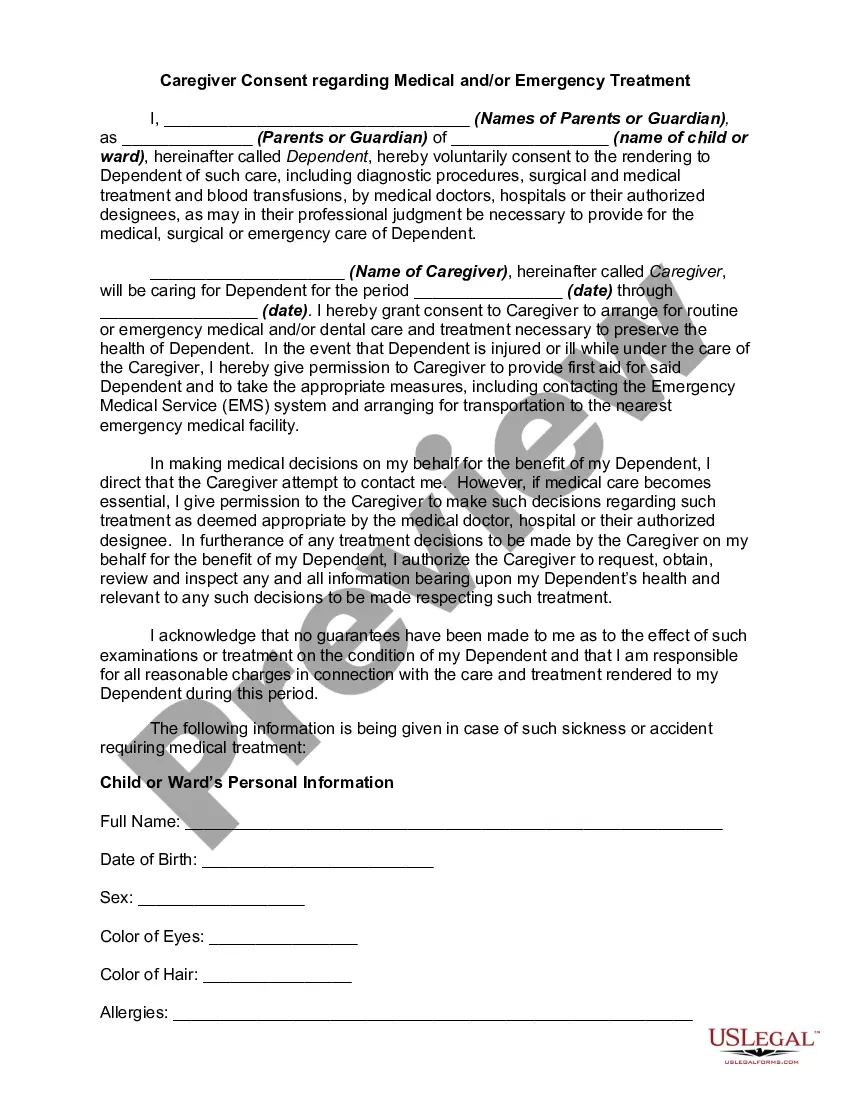 Indiana Medical Consent For Minor US Legal Forms