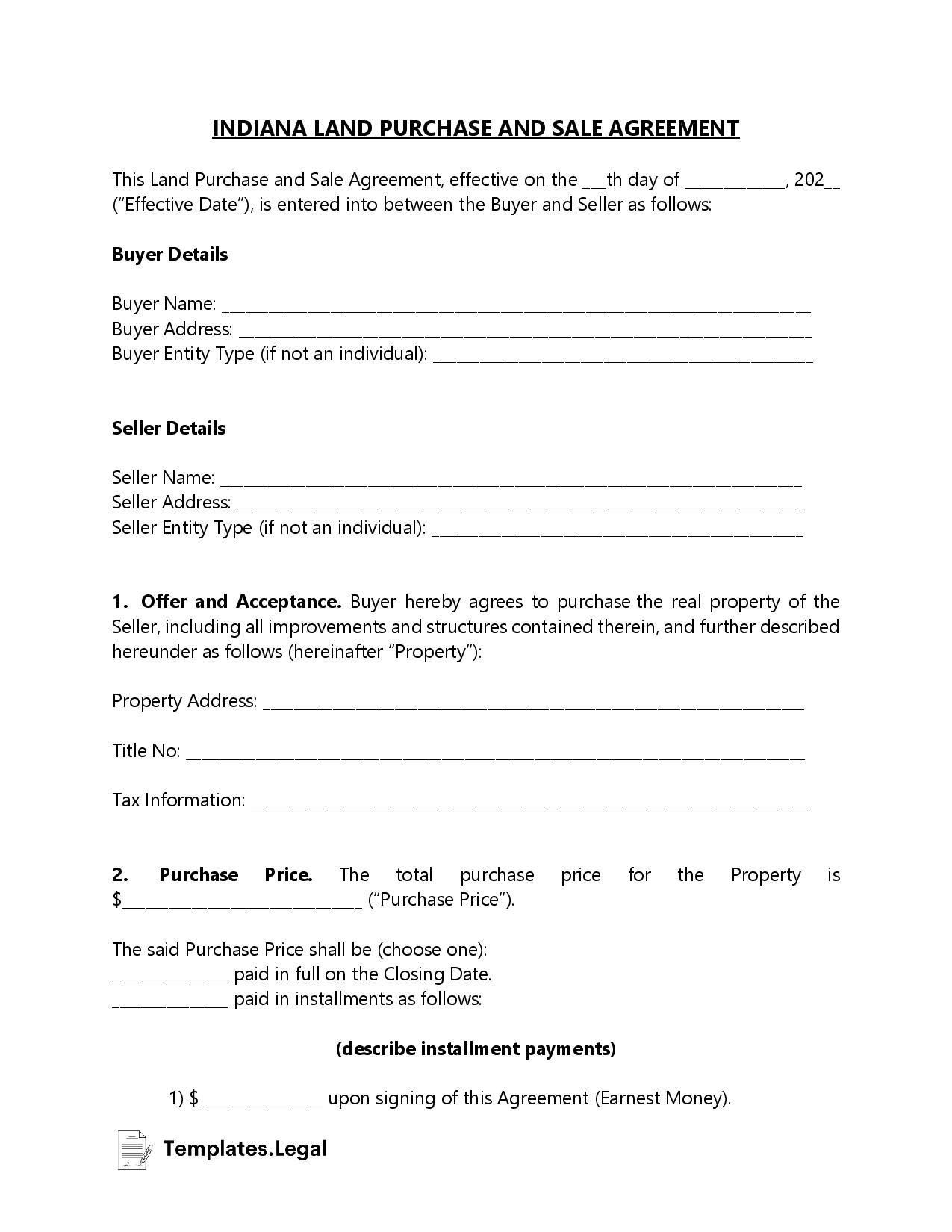Indiana Purchase Agreement Templates Free Word PDF ODT Indiana Purchase Agreement Templates Free Word PDF ODT