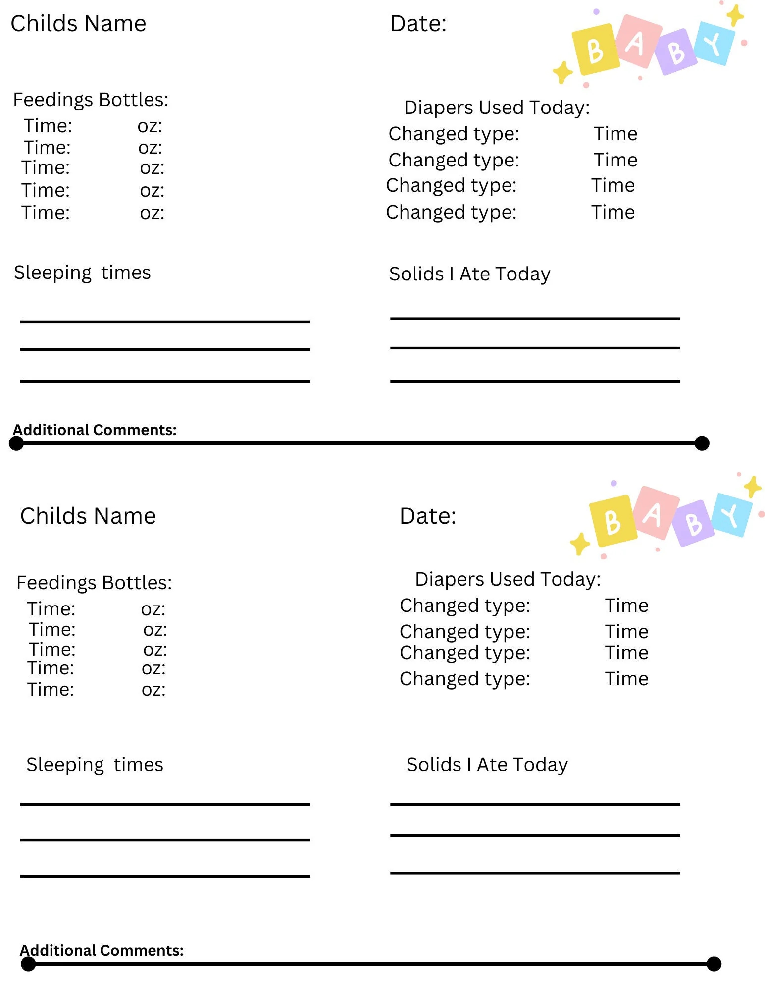 Infant Daily Report Childcare Template Daycare Template Etsy Infant Daily Report Childcare Template Daycare Template Etsy