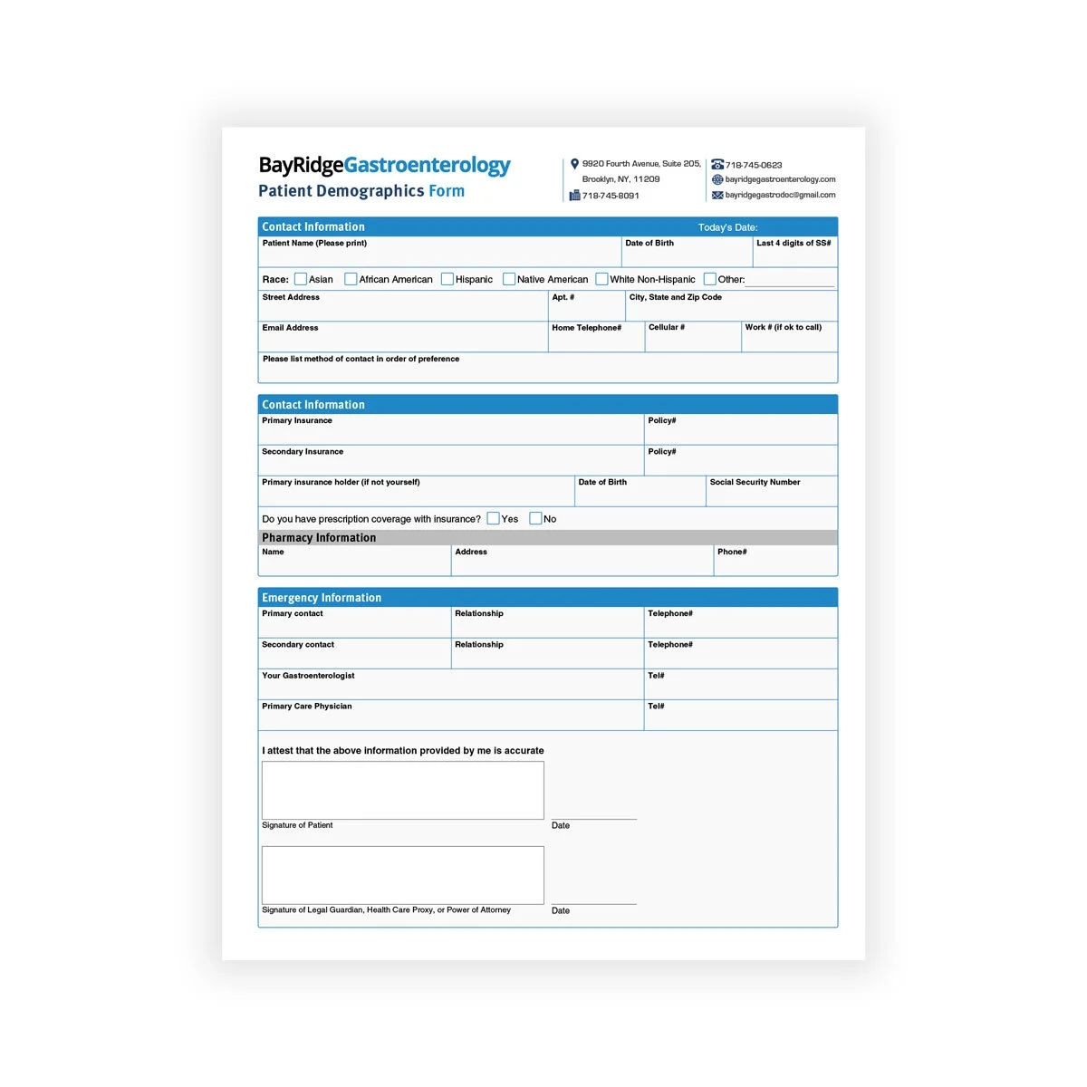 Insurance Info Forms Bay Ridge Gastroenterology