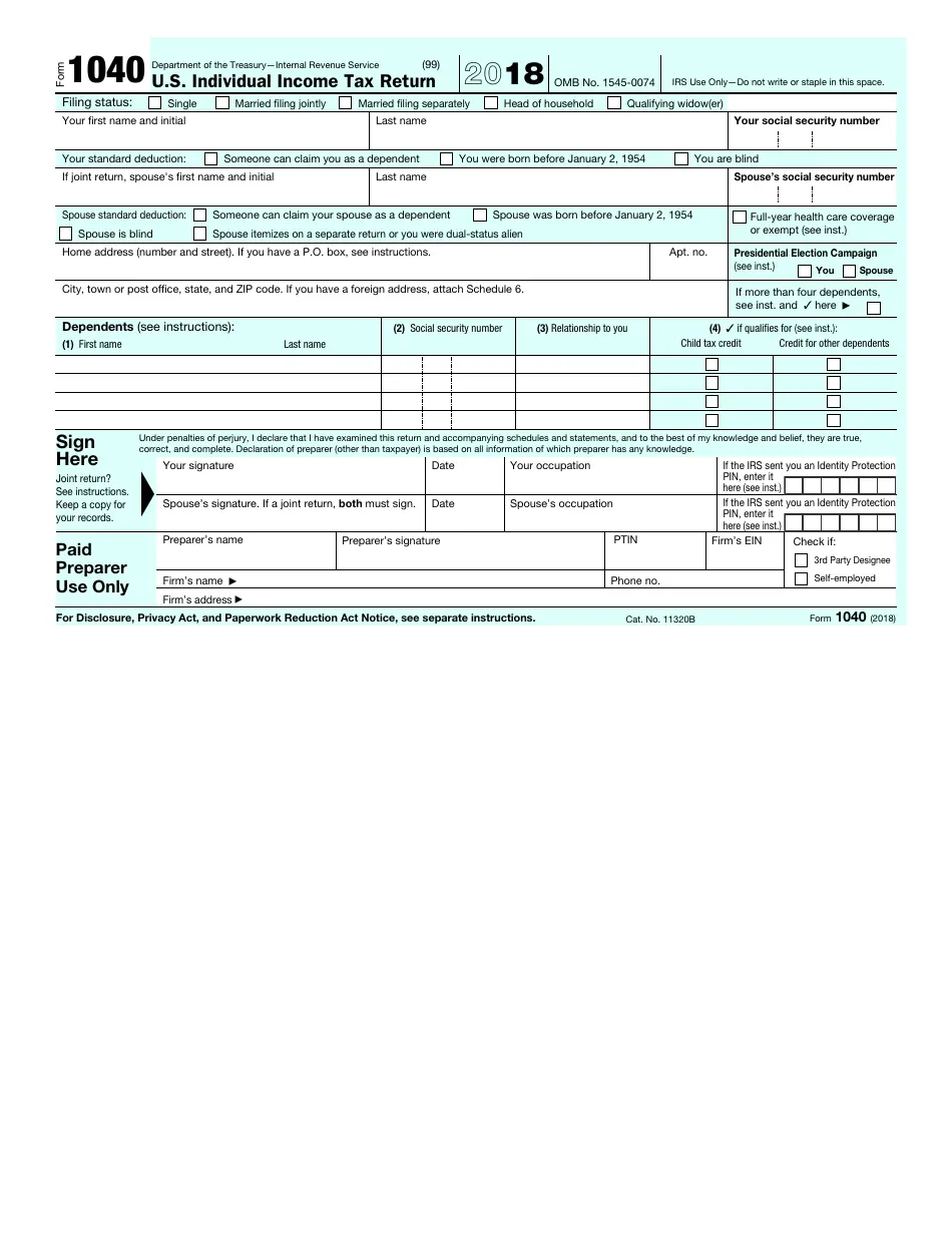 IRS Form 1040 2018 Fill Out Sign Online And Download Fillable PDF Templateroller