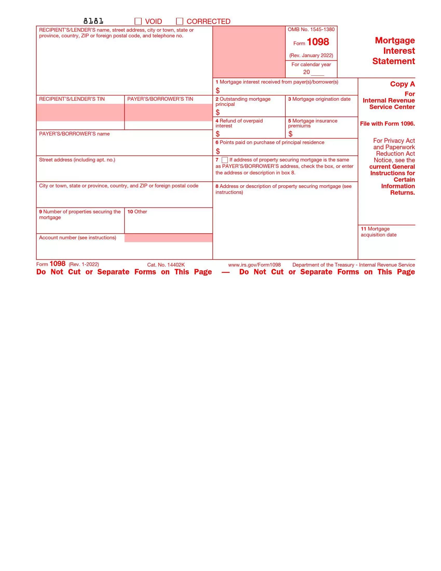 IRS Form 1098 Fill Out Printable PDF Forms Online