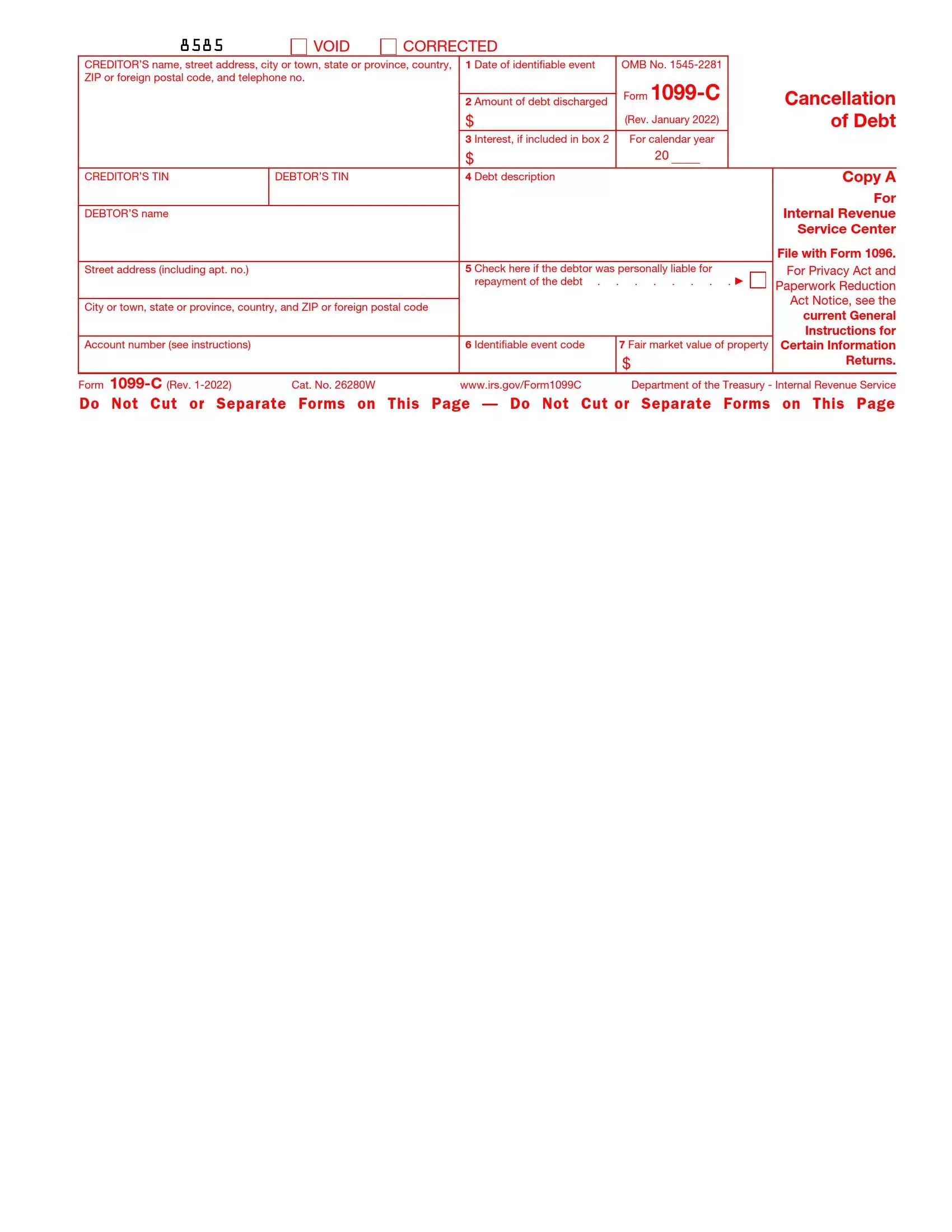 IRS Form 1099 C Fill Out Printable PDF Forms Online