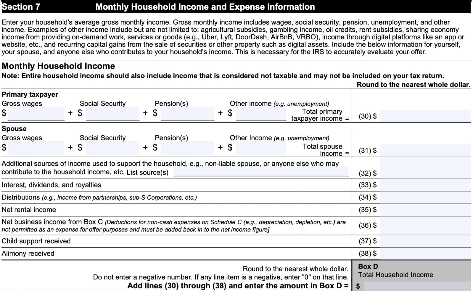 IRS Form 433 A Instructions Collection Information Statement
