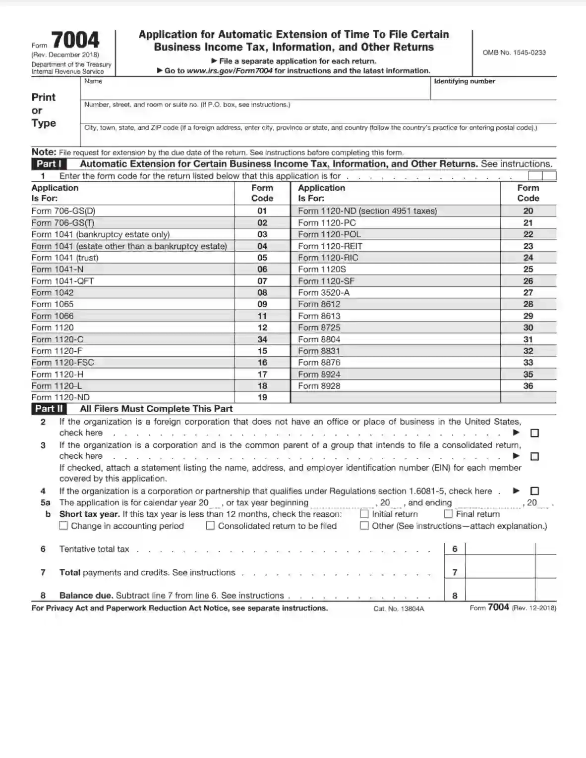 IRS Form 7004 Fill Out Printable PDF Forms Online IRS Form 7004 Fill Out Printable PDF Forms Online