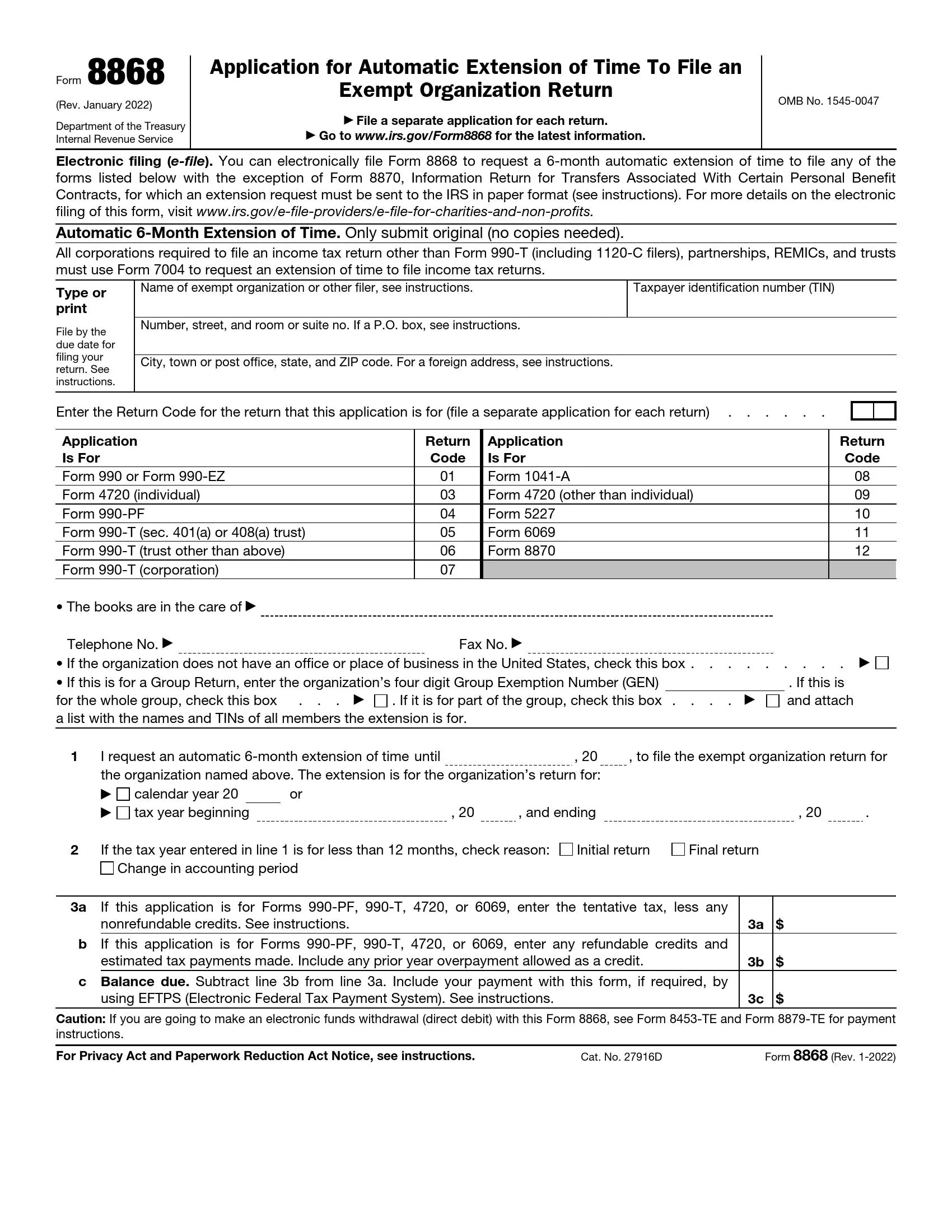 IRS Form 8868 Fill Out Printable PDF Forms Online