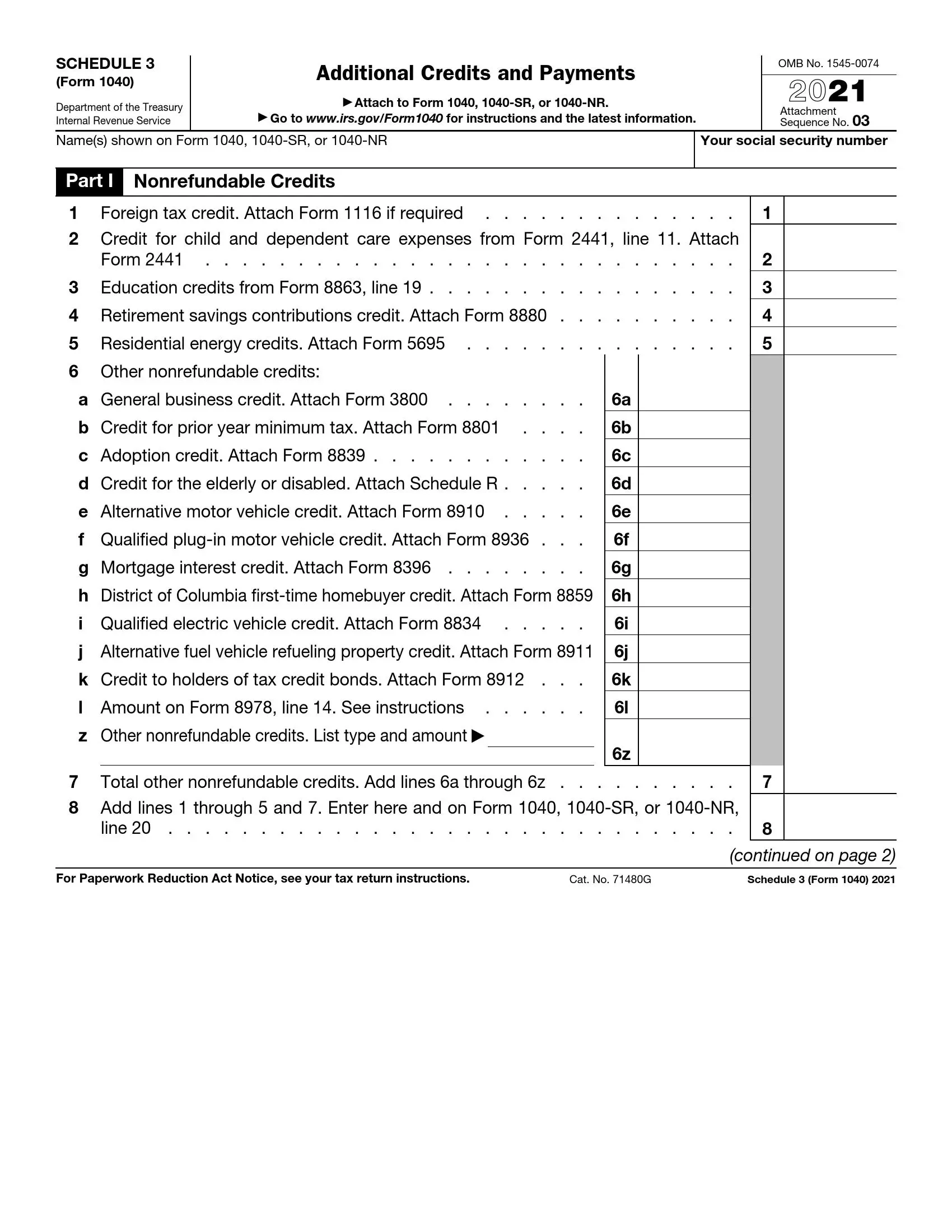 IRS Schedule 3 Form 1040 Or 1040 SR Fill Out Printable PDF Forms