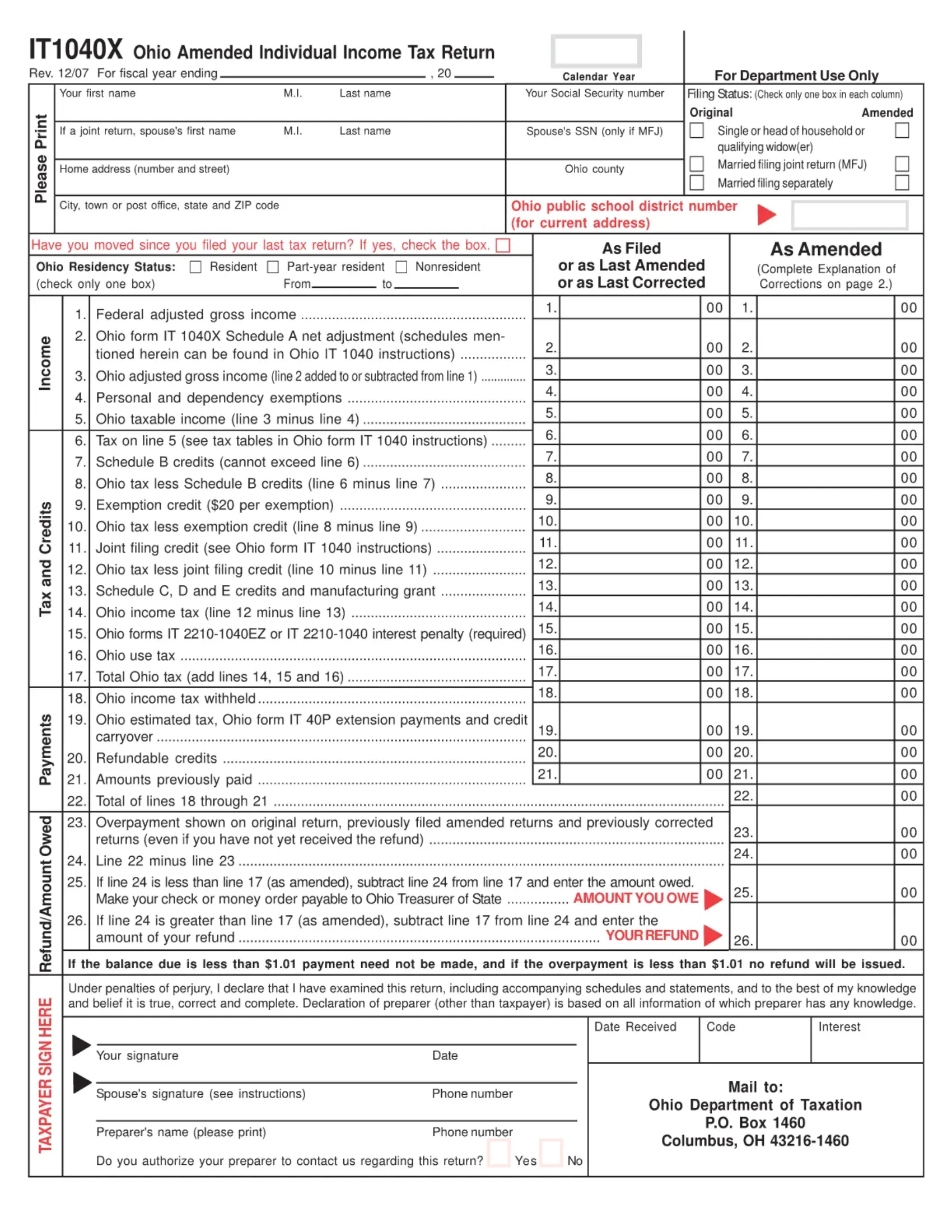 It1040X Form Fill Out Printable PDF Forms Online