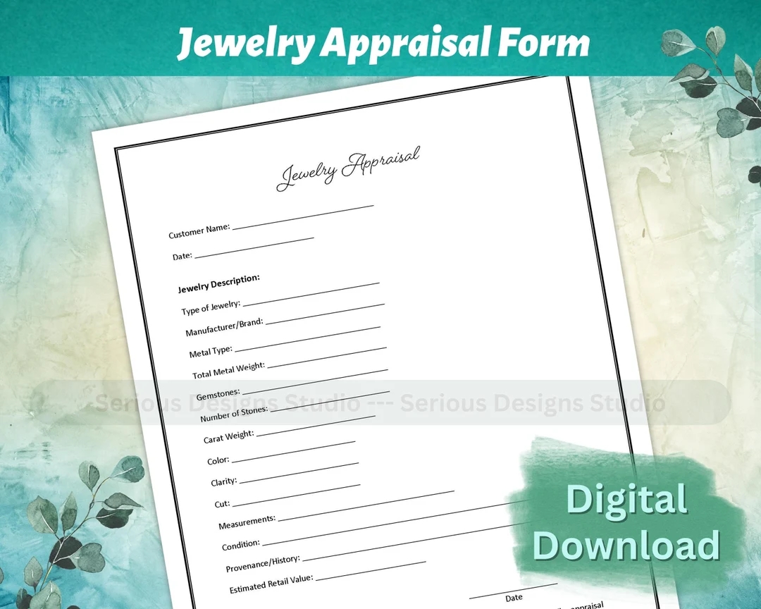 Jewelry Appraisal Printable Appraisal Appraisal Form For Jewelers And Appraisers Editable Pdf Simple Appraisal Template Customizable Etsy