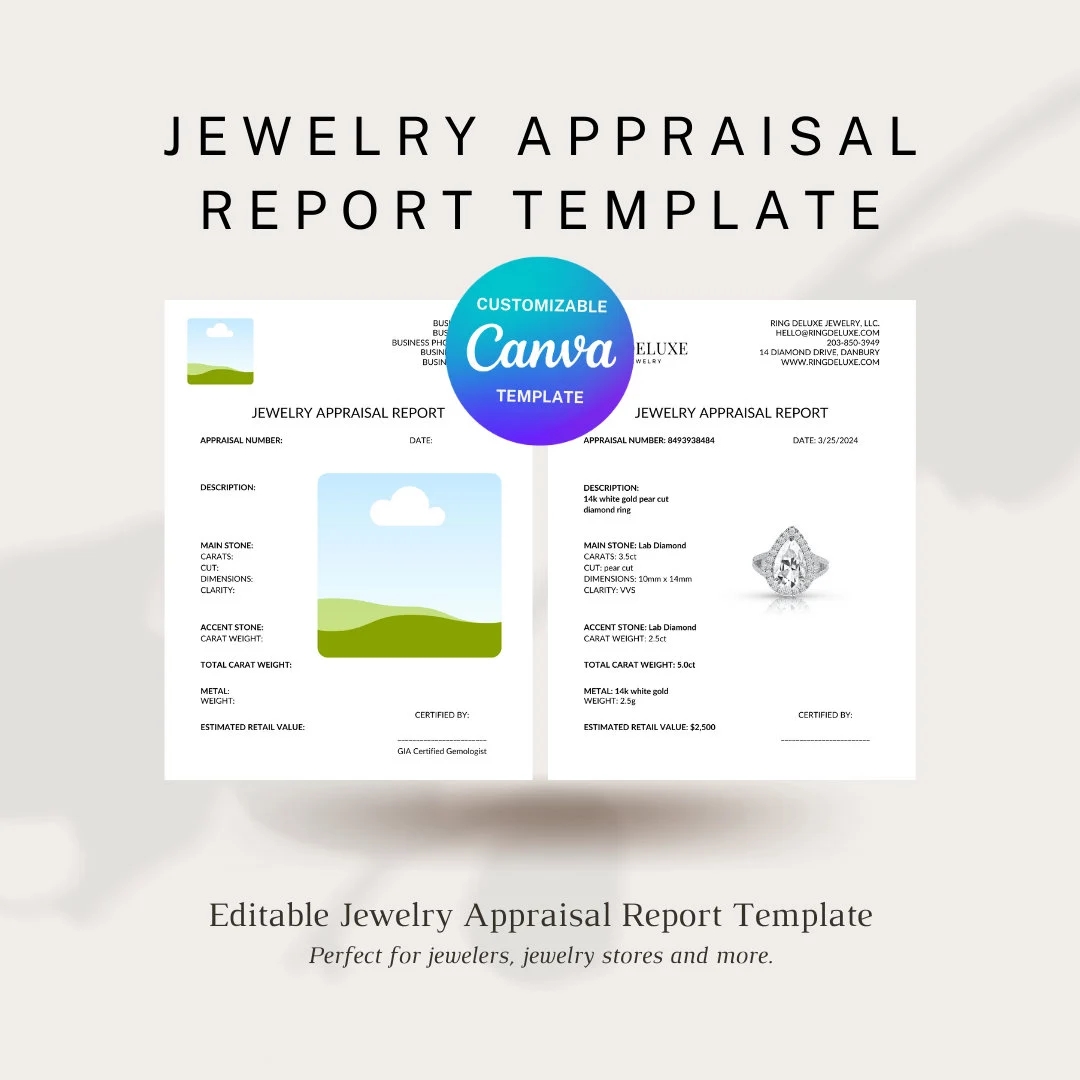 Jewelry Appraisal Printable Template PDF Re usable Templates For Jewelry Business Owners And Jewelers Fine Jewelry Appraisal Printable Etsy