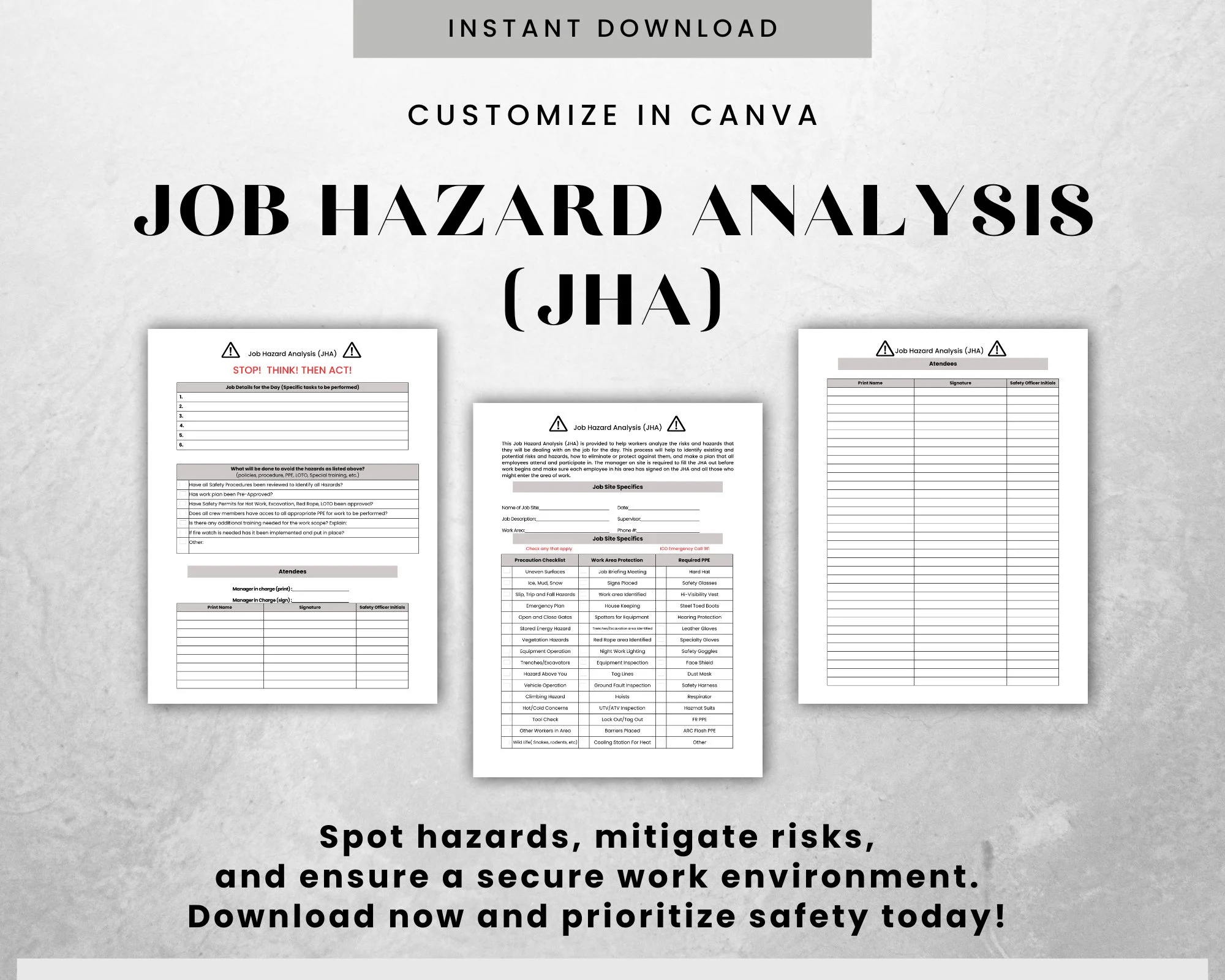 Job Hazard Analysis JHA Job Safety Analysis JSA Job Hazard Analysis Form Job Safety Form Job Hazard Analysis Editable Template Etsy