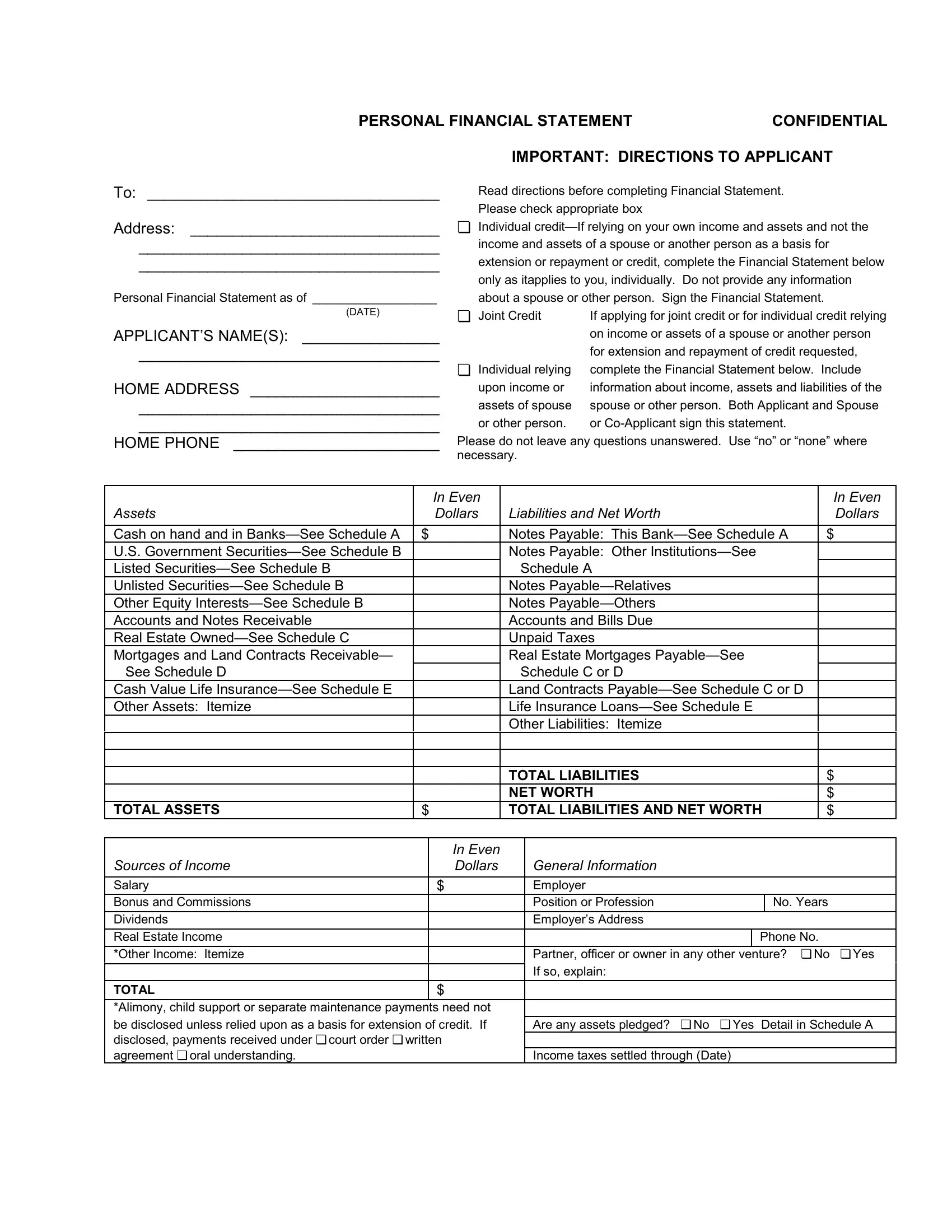 Key Bank Personal Financial Statement PDF Form FormsPal