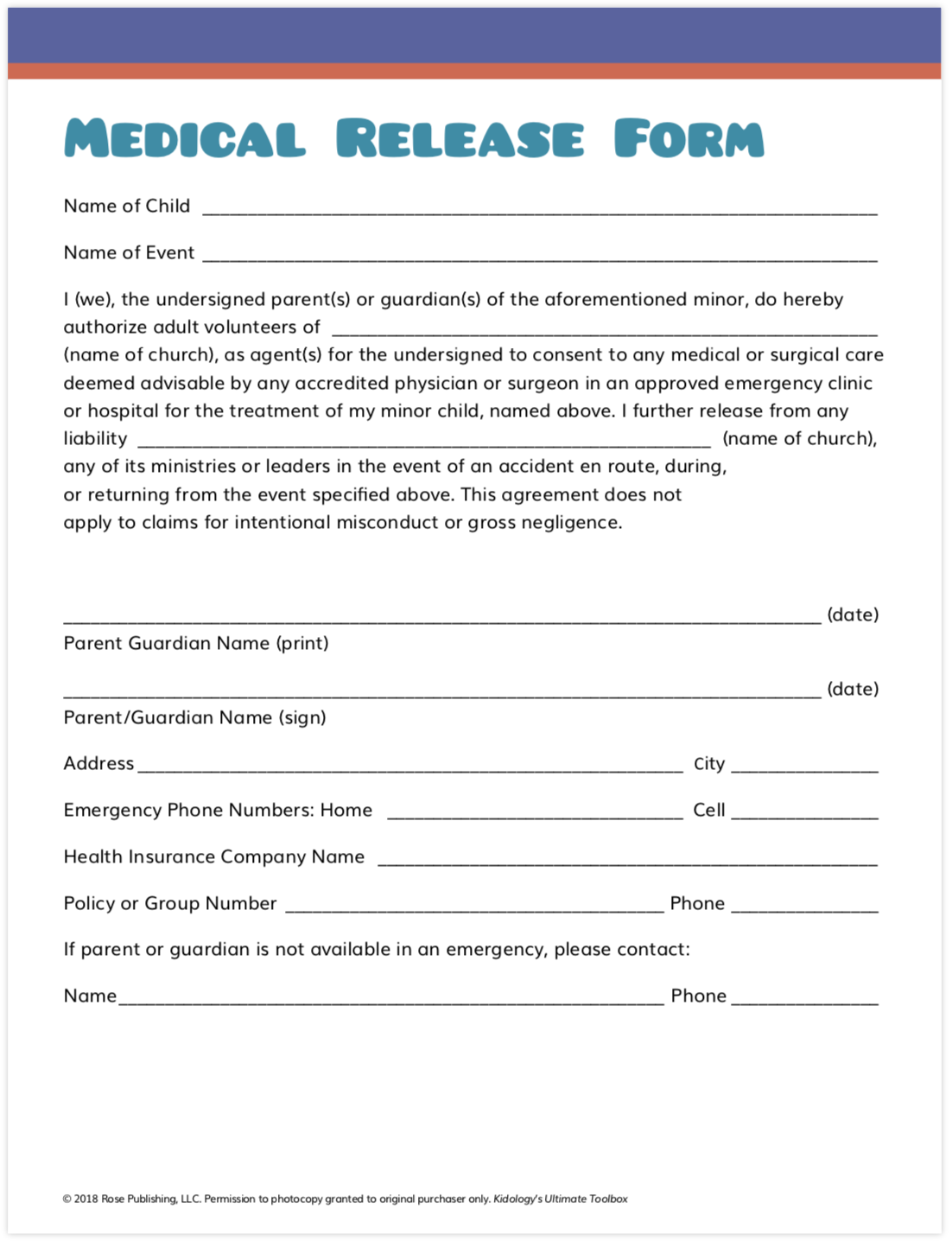 Kidology Inc Medical Release Form