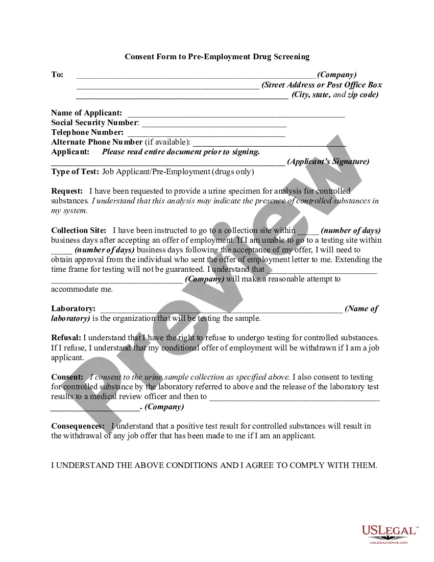 King Washington Consent Form To Pre Does Rural King Drug Test US Legal Forms