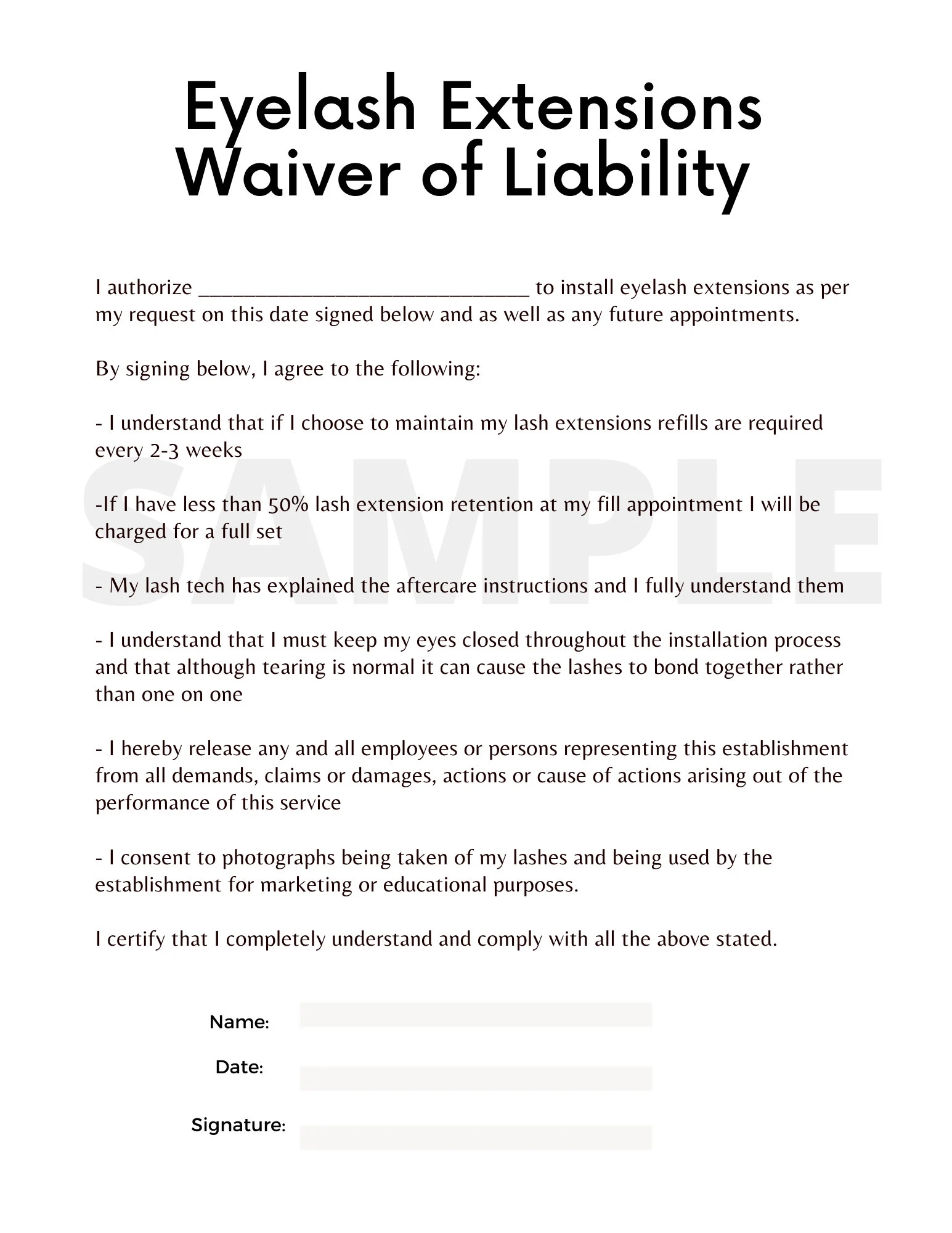 Lash Package Printable Plain Waiver And Aftercare Etsy Lash Package Printable Plain Waiver And Aftercare Etsy