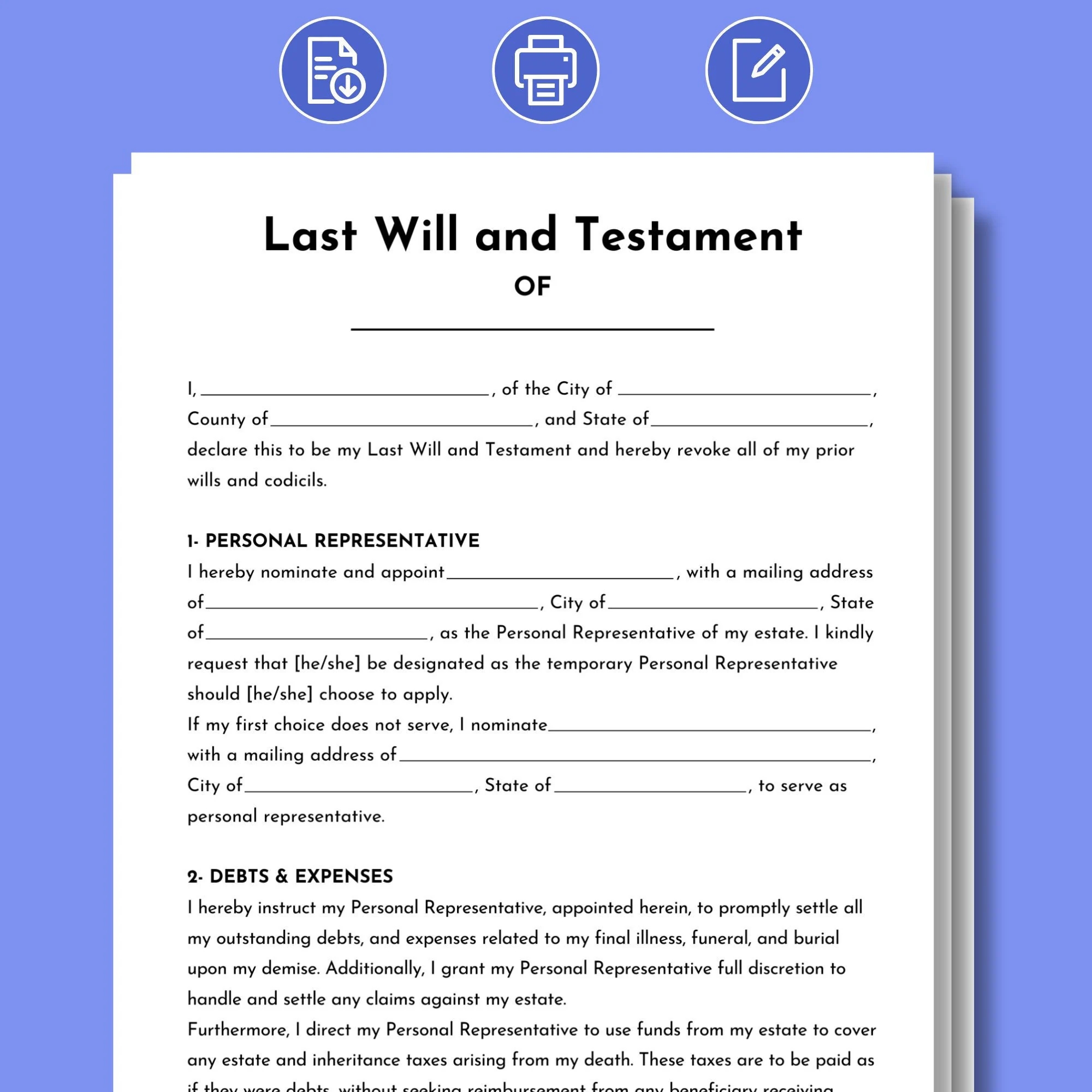 Last Will And Testament Editable Last Will And Testament Template Printable Last Will And Testament Form PDF Instant Download Digital Etsy Australia