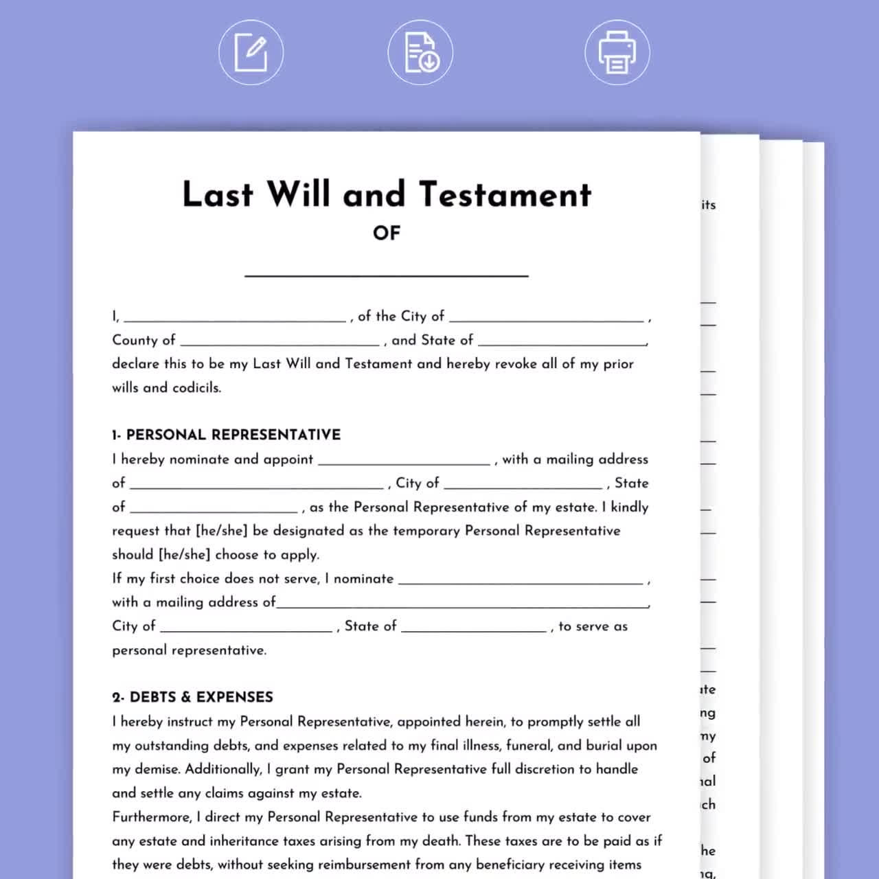 Last Will And Testament Last Will And Testament Printable Simple Last Will Fillable Last Will And Testament Template Last Will Testament Etsy