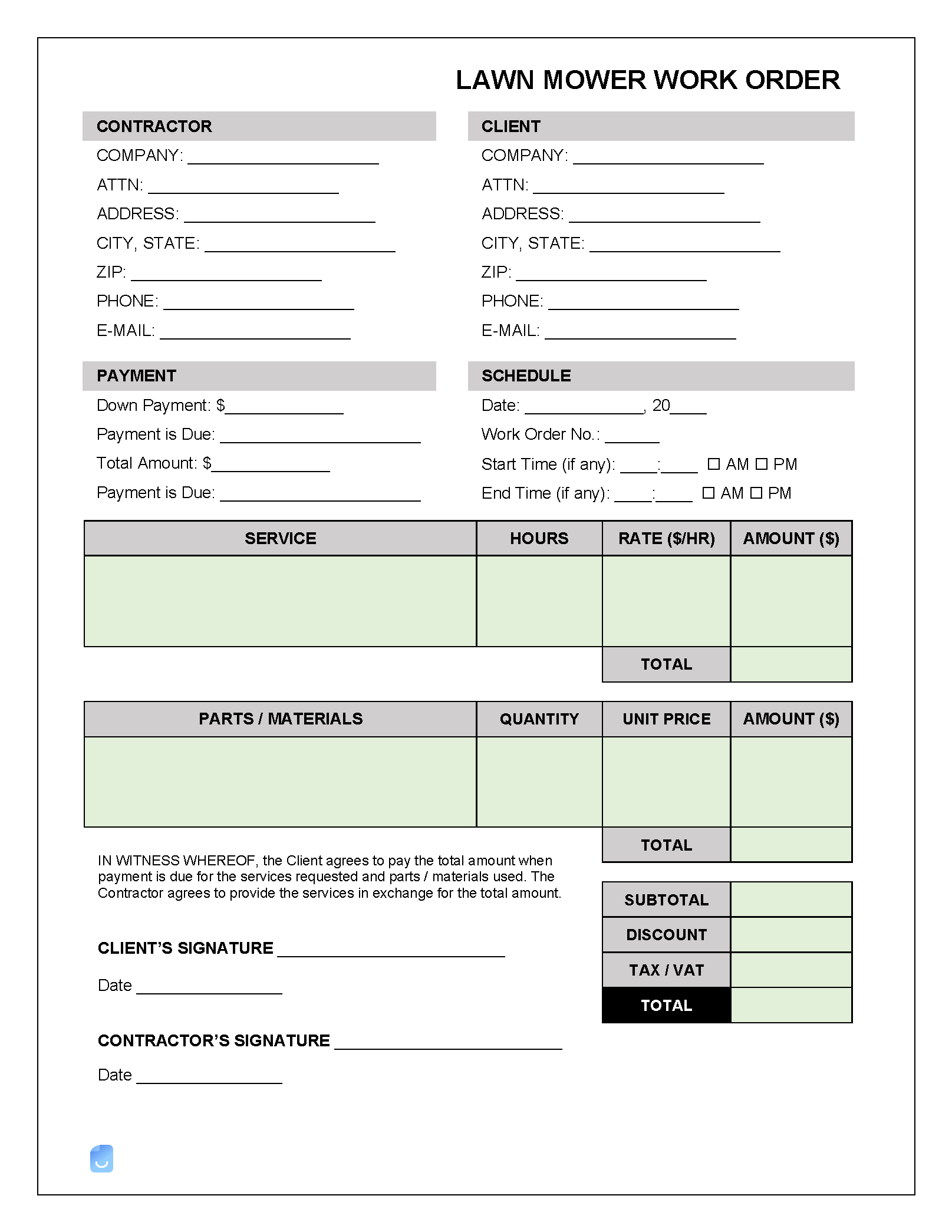 Lawnmower Maintenance Work Order Template Invoice Maker Lawnmower Maintenance Work Order Template Invoice Maker