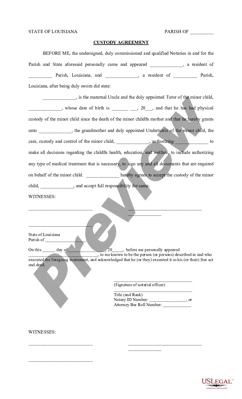 Legal Agreement Template For Child Custody US Legal Forms