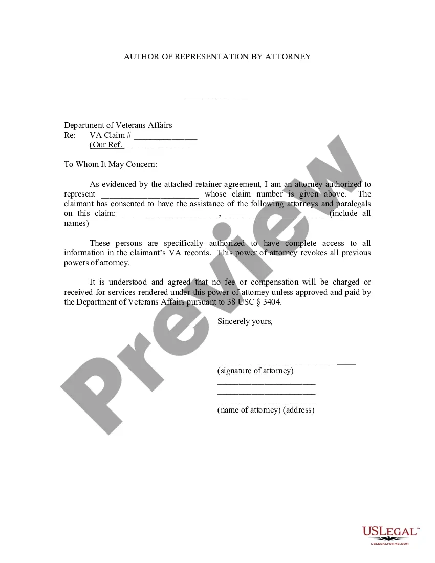 Letter By Attorney Of Authority To Represent For Veterans Benefits US Legal Forms Letter By Attorney Of Authority To Represent For Veterans Benefits US Legal Forms