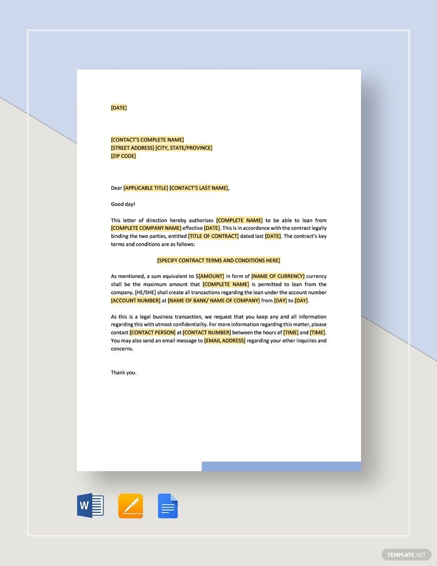 Letter Of Direction Payment Of Acquisition Price In Word Pages PDF Google Docs Download Template