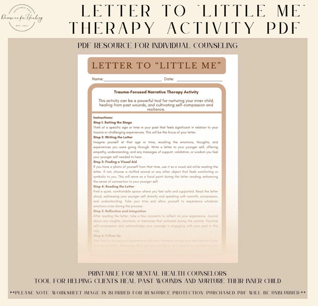 Letter To little Me Narrative Therapy Handout PRINTABLE Inner Child Healing PDF Mental Health Trauma focused Worksheet For Therapy Etsy