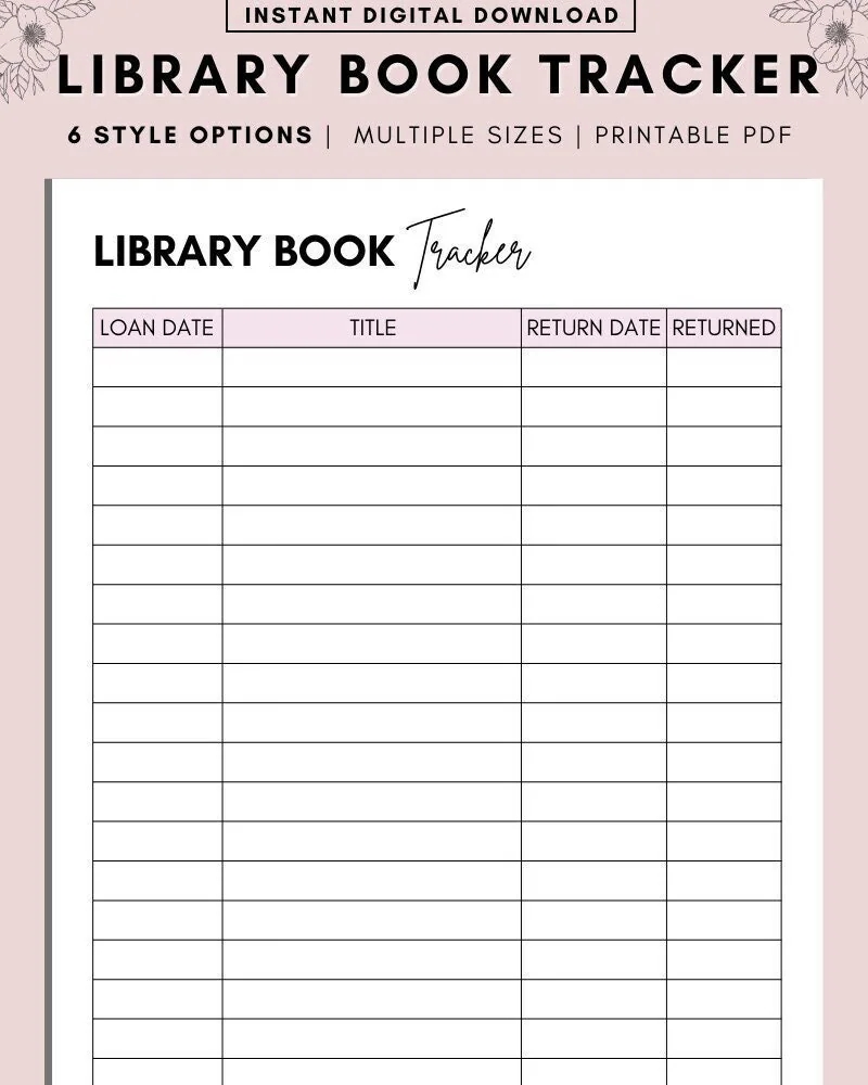 Library Book Tracker Printable Library Loan Tracker Library Book Return Date Student Printable Planner Inserts A4 A5 LETTER PDF Etsy