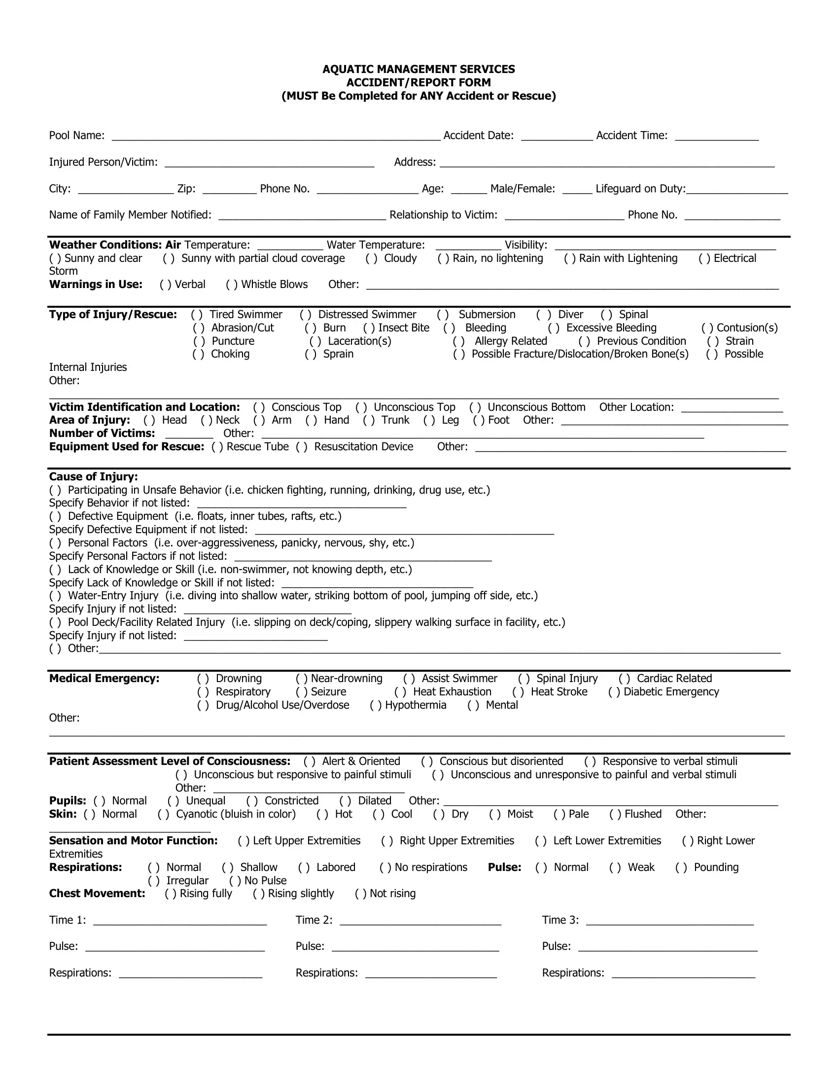 Lifeguard Accident Report Form Fill Out Printable PDF Forms Online