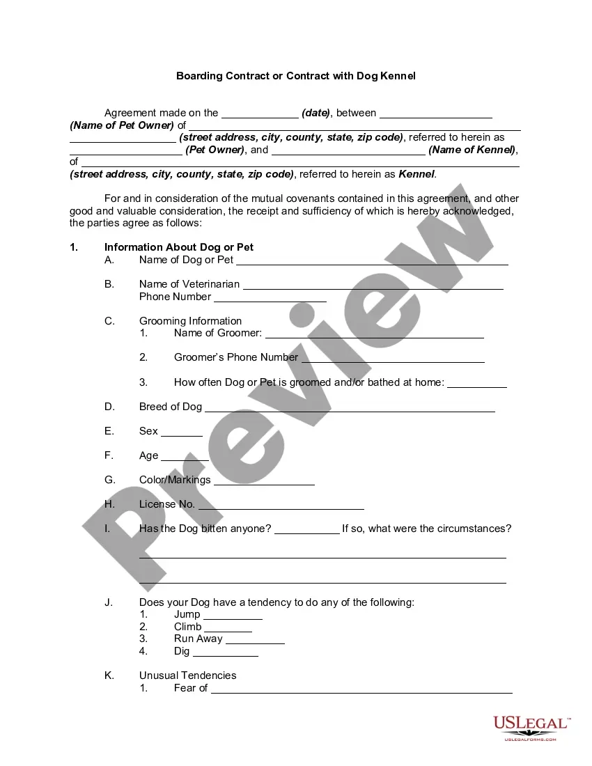 Printable Dog Boarding Forms