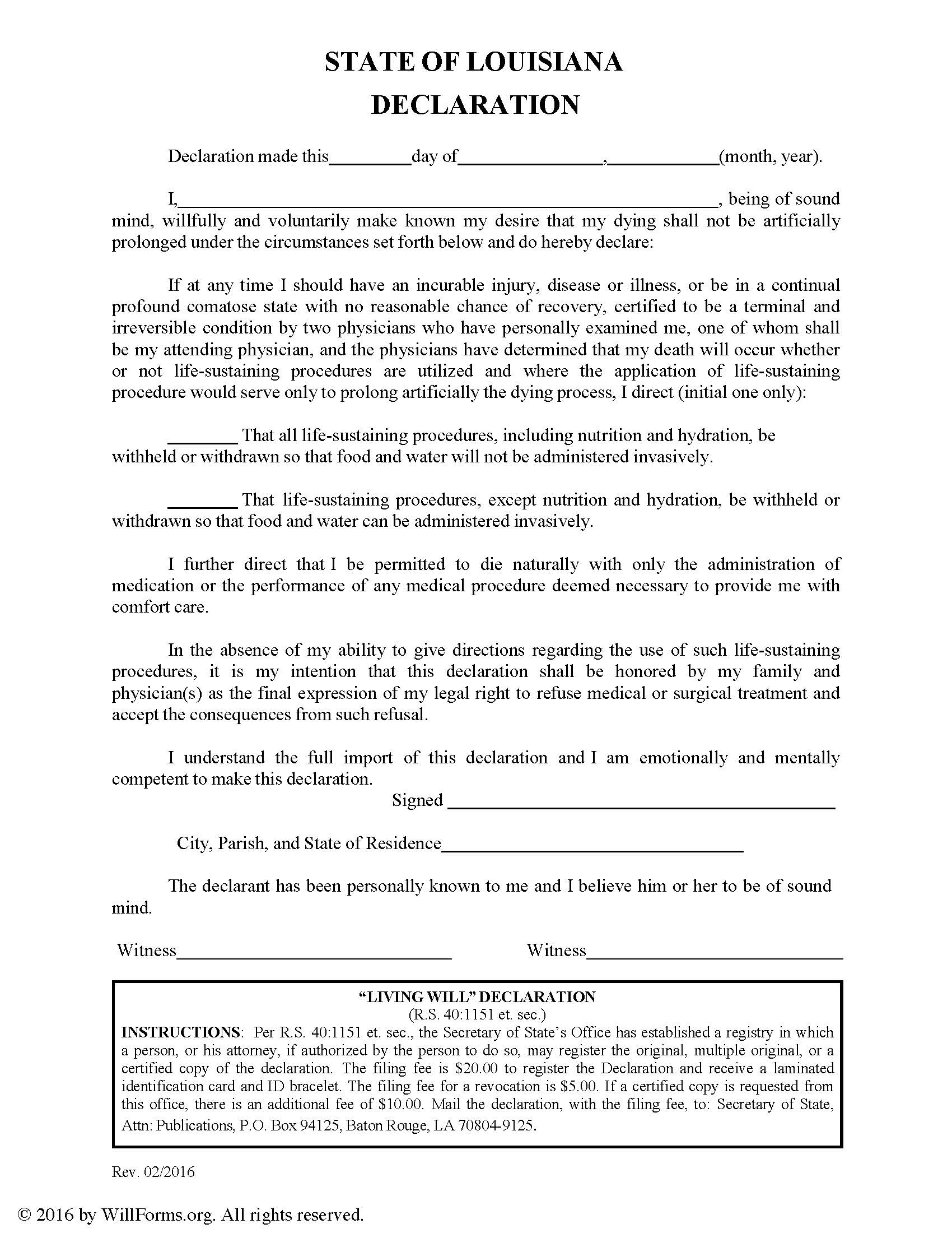 Louisiana Will Forms Last Will And Testament Living Will Archives Will Forms Will Forms