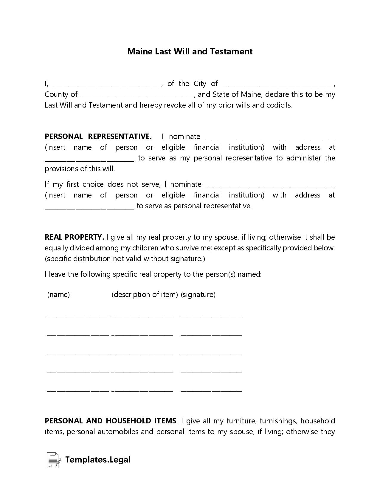 Maine Last Will And Testament Templates Free Word PDF ODT Maine Last Will And Testament Templates Free Word PDF ODT