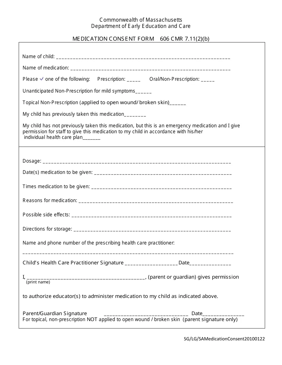 Massachusetts Medication Consent Form Fill Out Sign Online And Download PDF Templateroller
