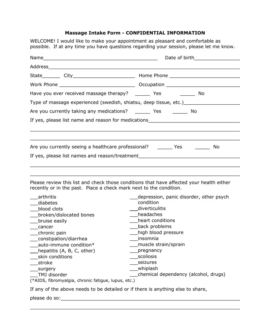 Massage Intake Form Fill Out Printable PDF Forms Online