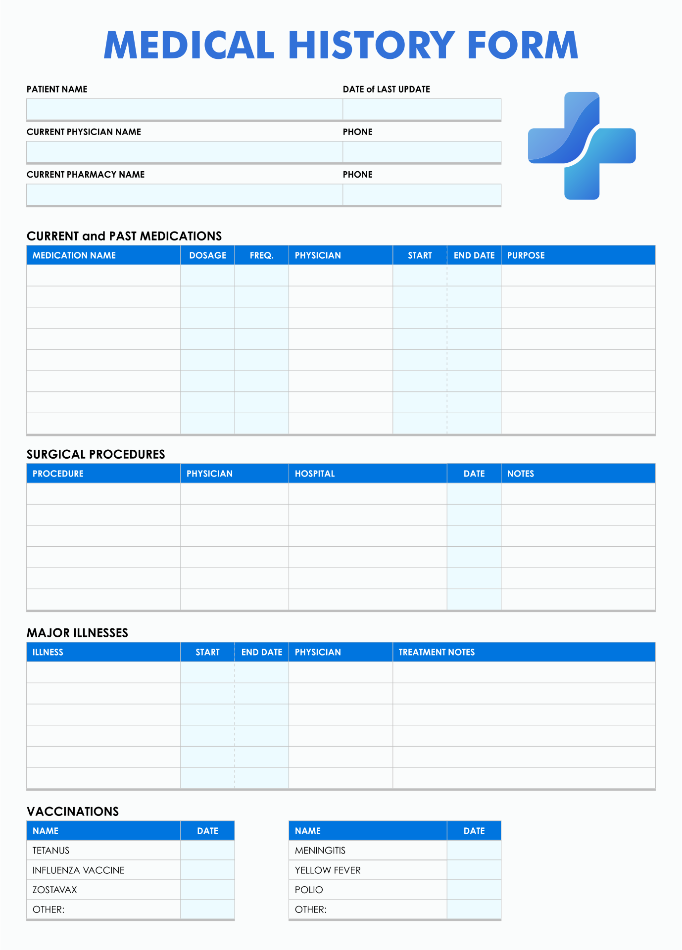 Printable Family Medical History Form