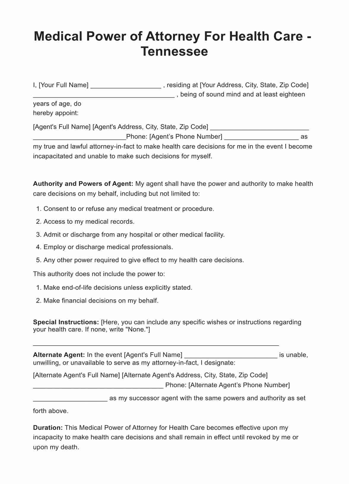 Medical Power Of Attorney Tennessee Form Example Free PDF Download Medical Power Of Attorney Tennessee Form Example Free PDF Download