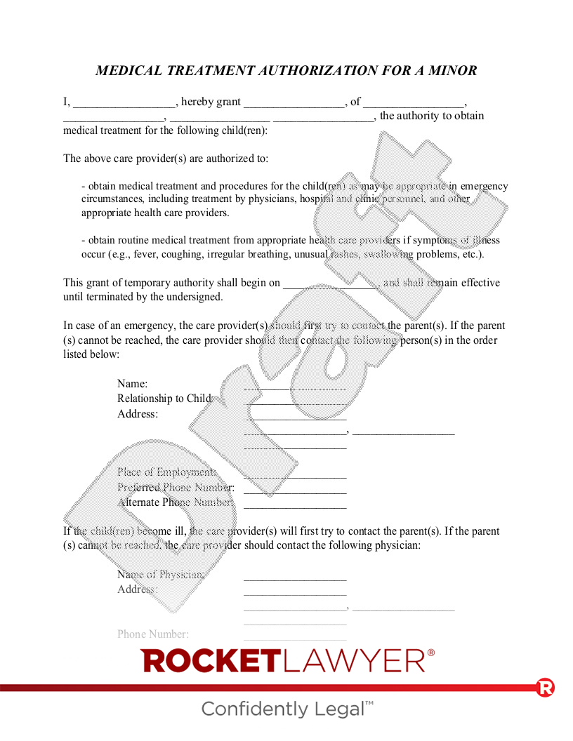 Medical Treatment Authorization For A Minor Rocket Lawyer