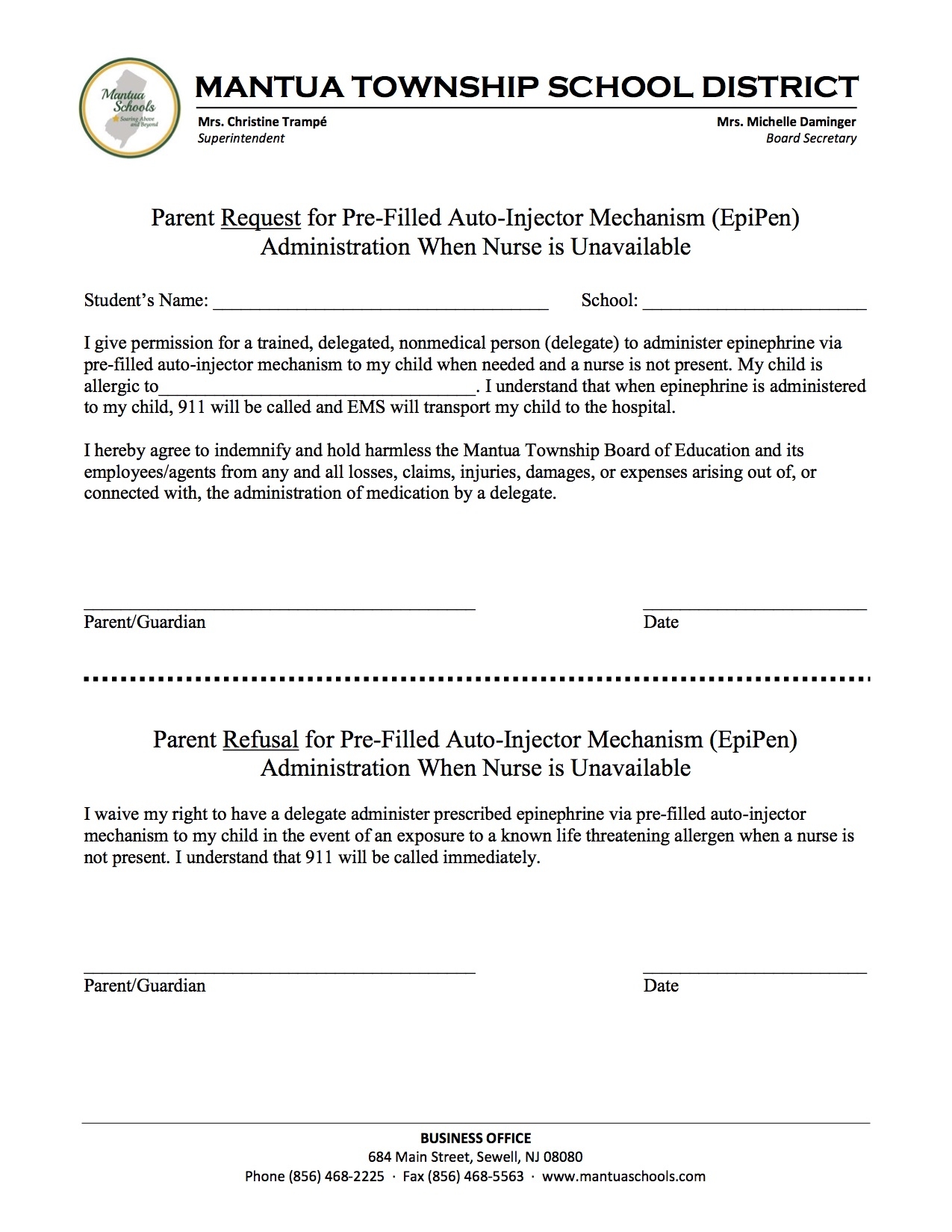 Medication Consent Form For School Printable