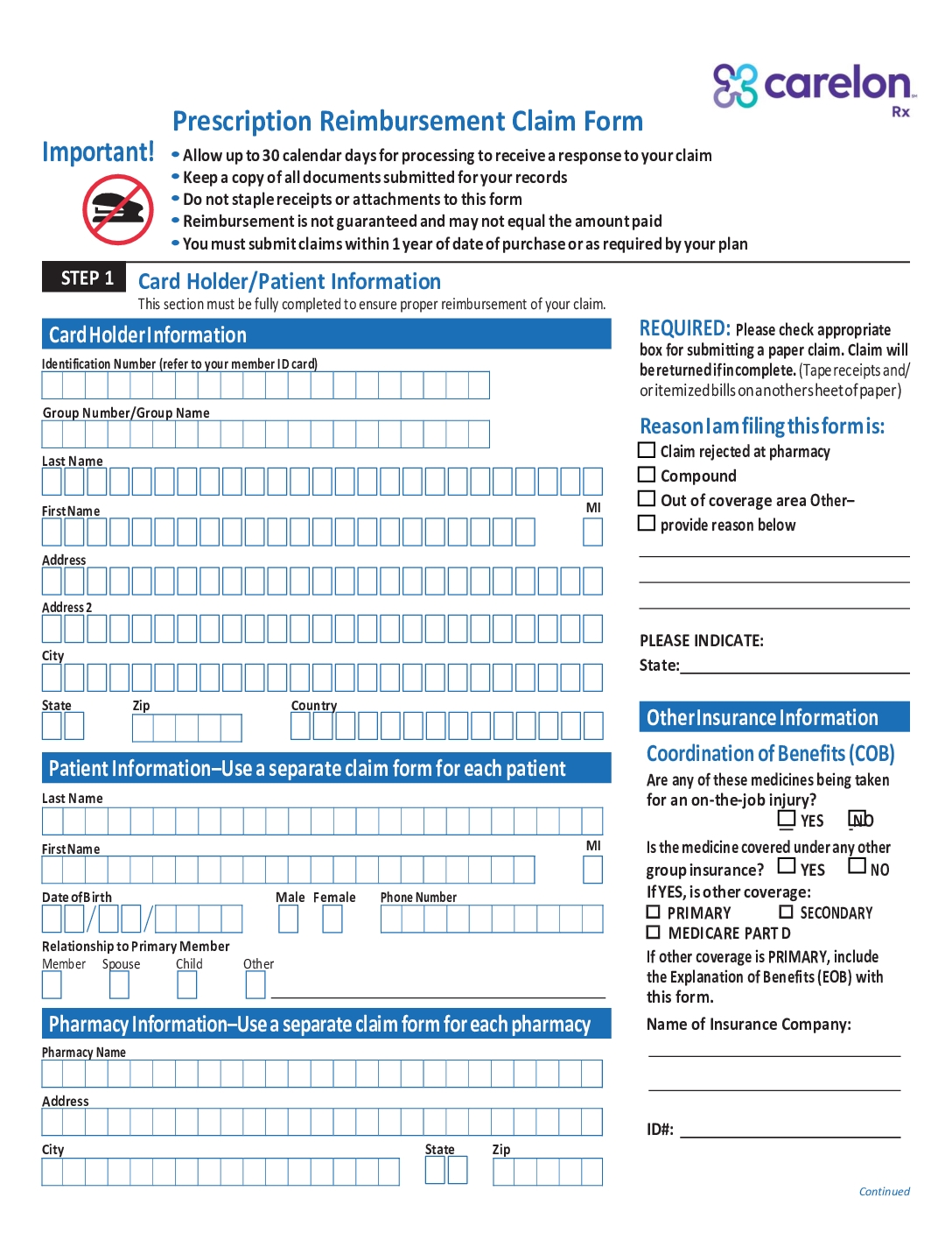 Member Claim Form CarelonRx CalCPA Health Trusted Health Plans For CPAs