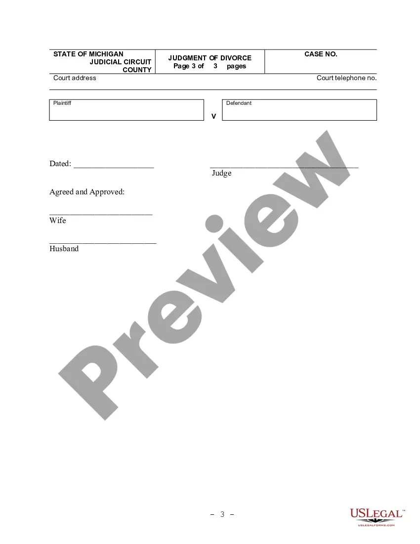 Michigan Judgment Of Divorce For People With No Children US Legal Forms