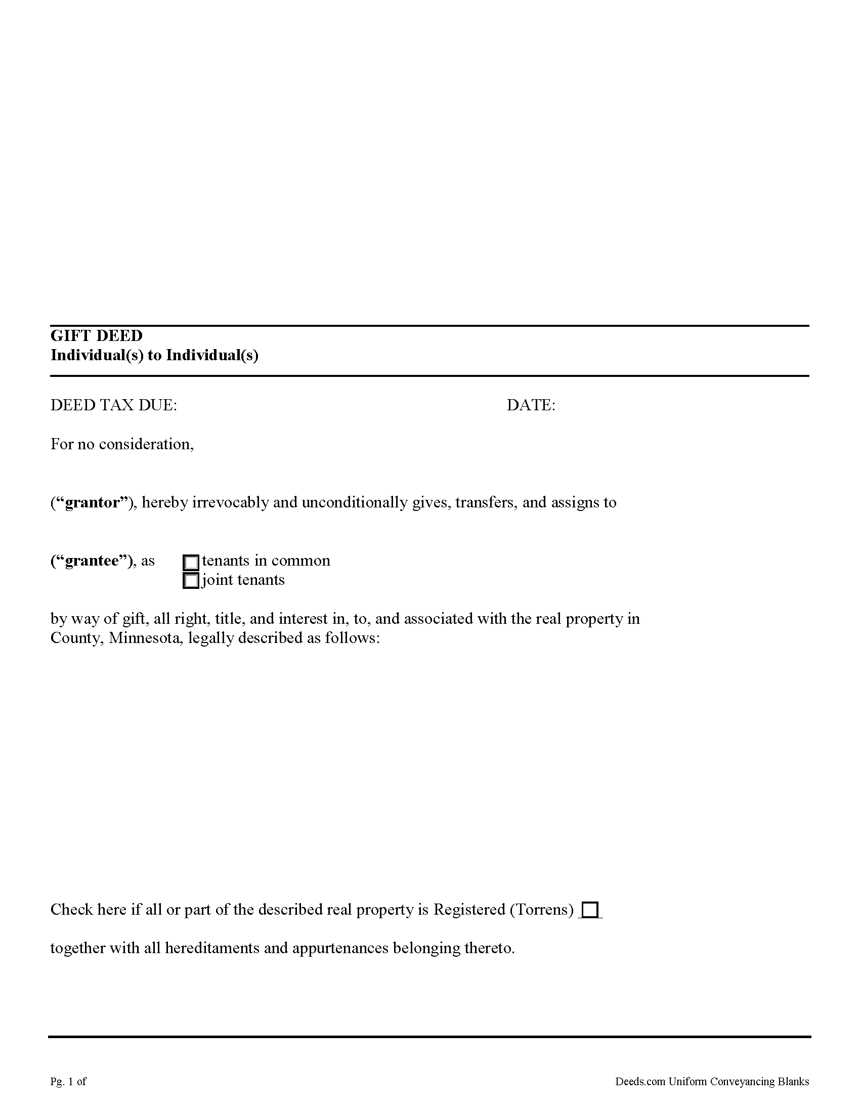 Minnesota Gift Deed Forms Deeds