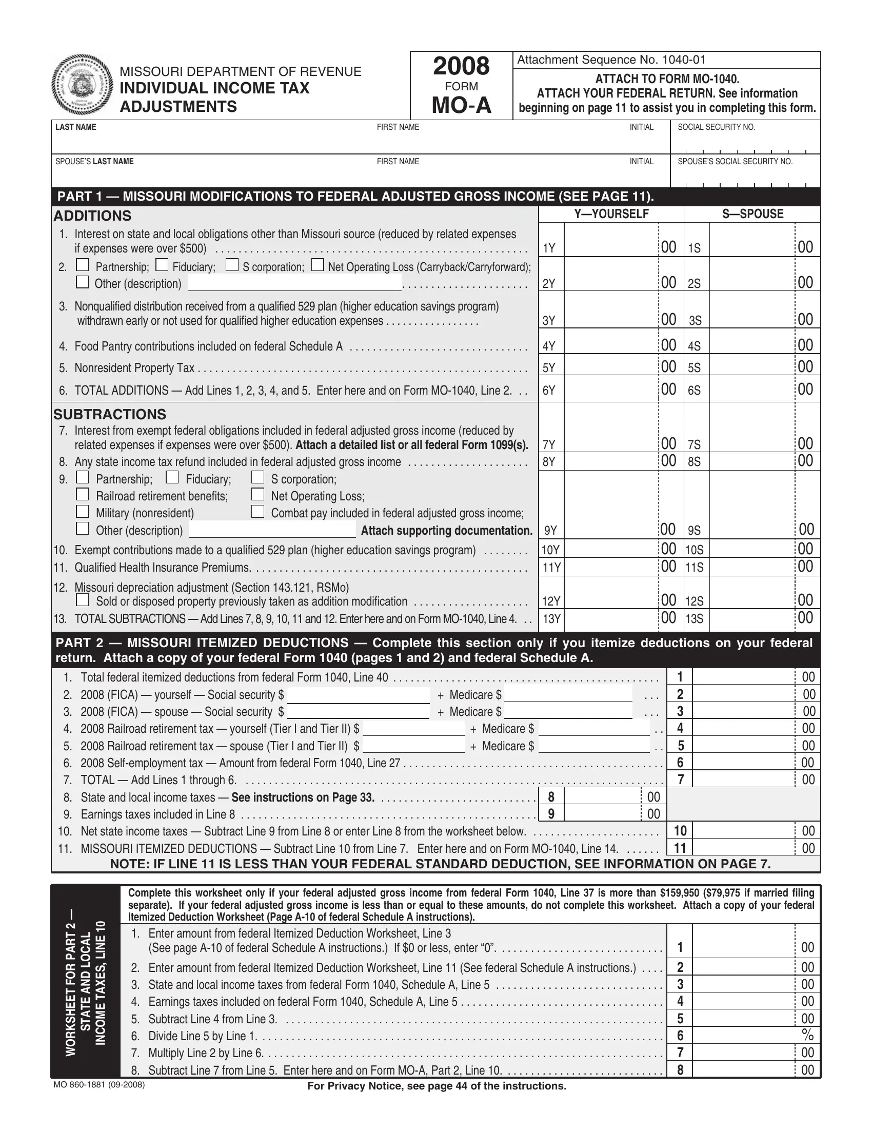 Missouri Form Mo A Fill Out Printable PDF Forms Online