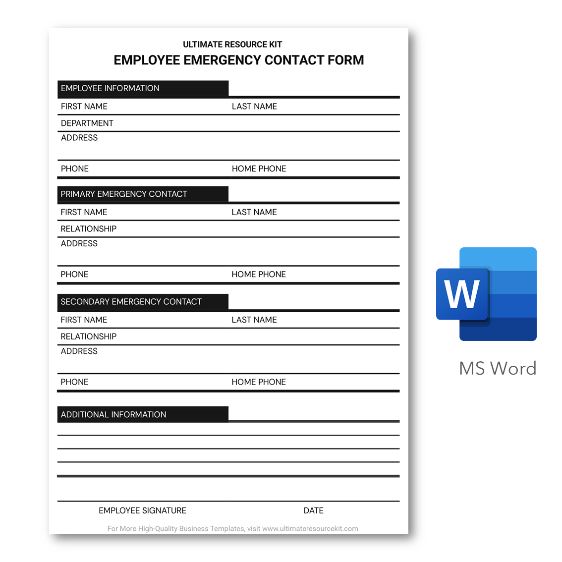 Modern Employee Emergency Contact Form High Quality Templates