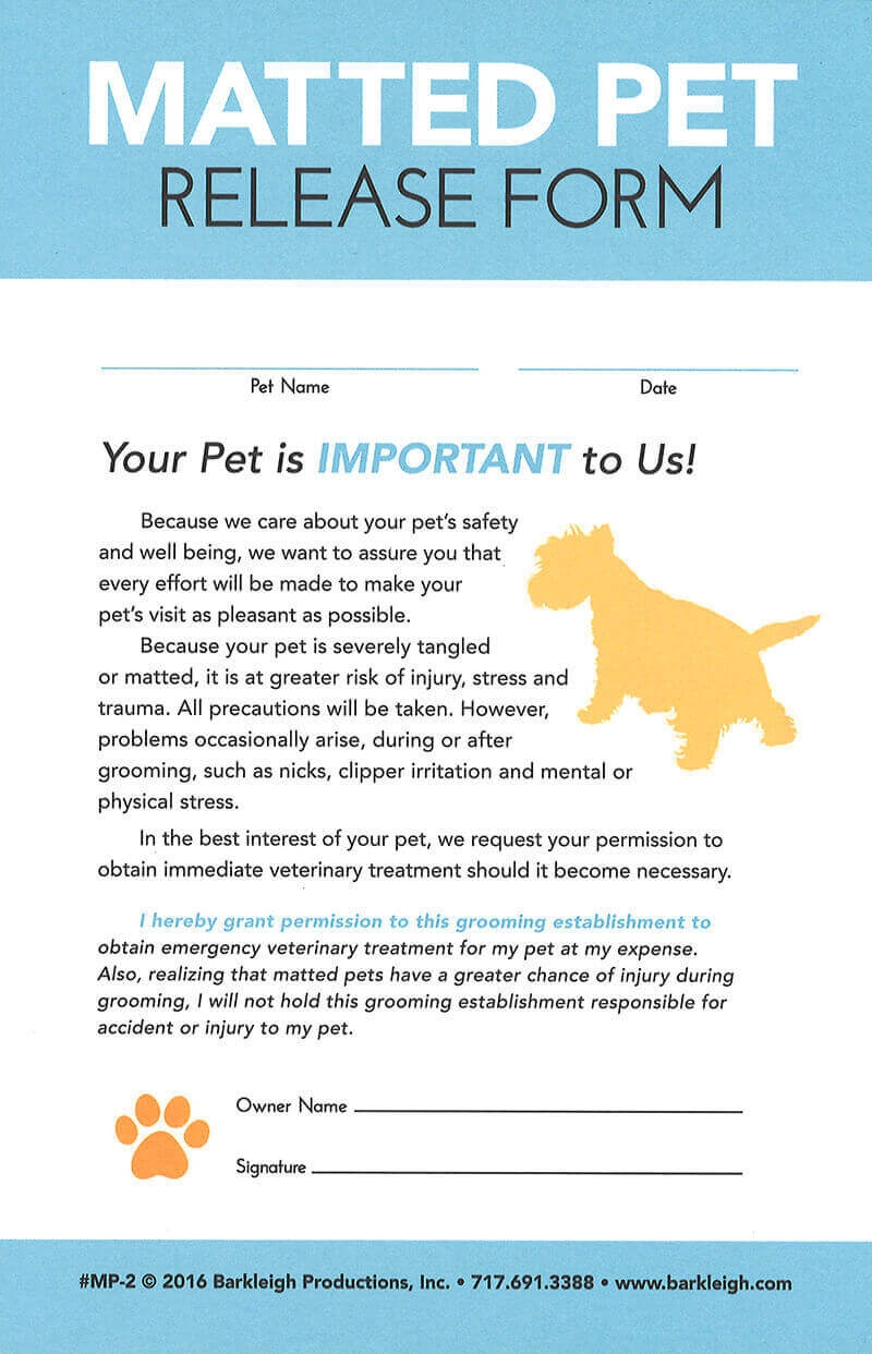 Modern Matted Pet Release Form Barkleigh Store