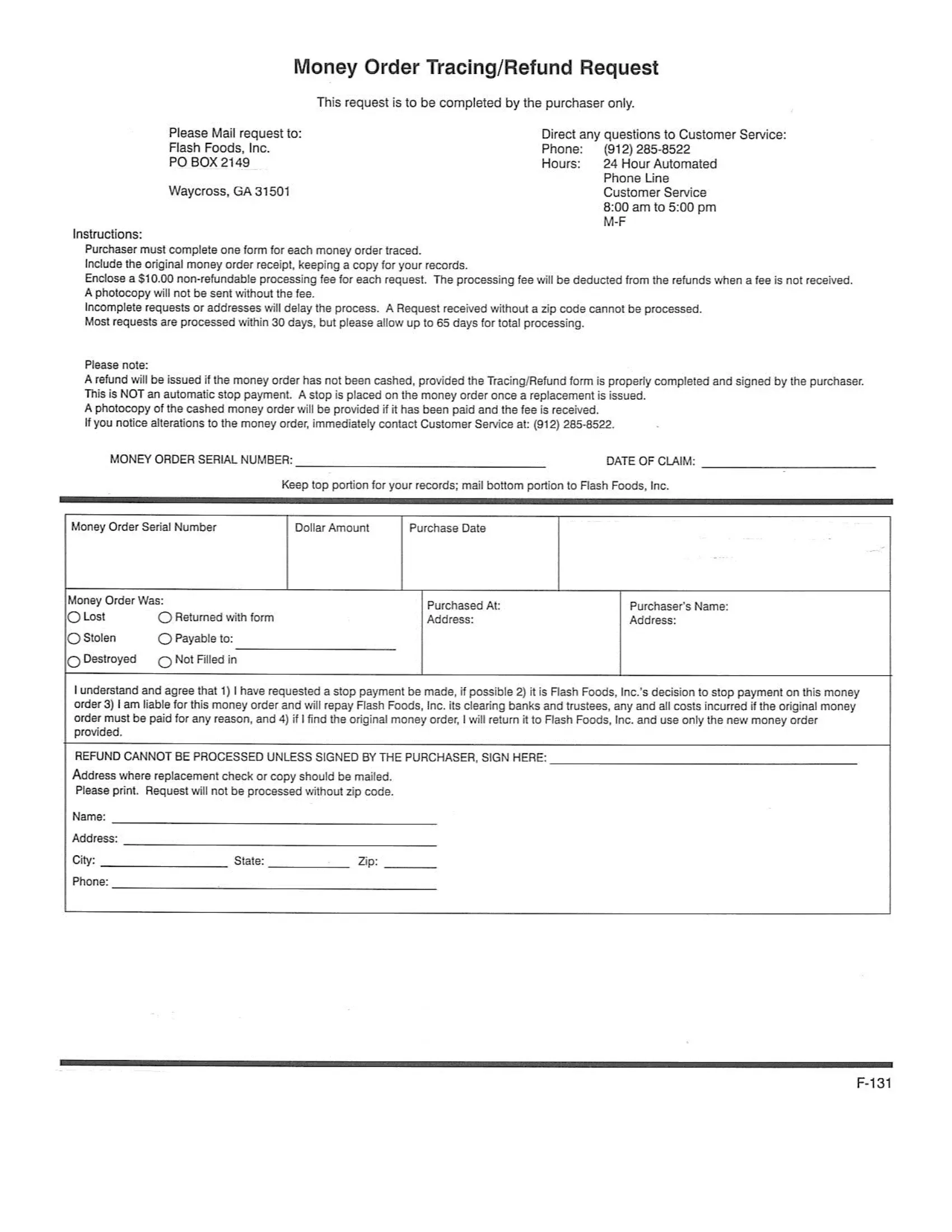 Money Order Tracing Request PDF Form FormsPal