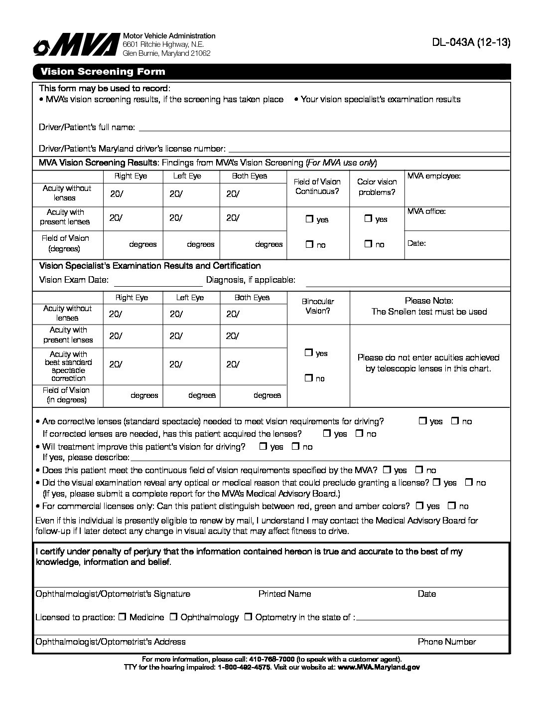 Ophthalmology Exam Form Printable