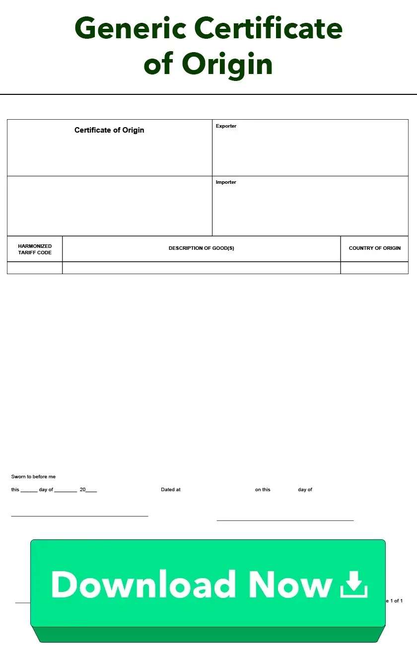 NAFTA Certificate Of Origin English 