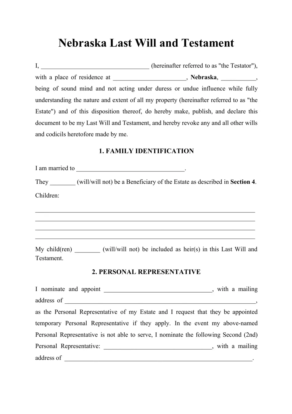 Nebraska Last Will And Testament Template Download Printable PDF Templateroller