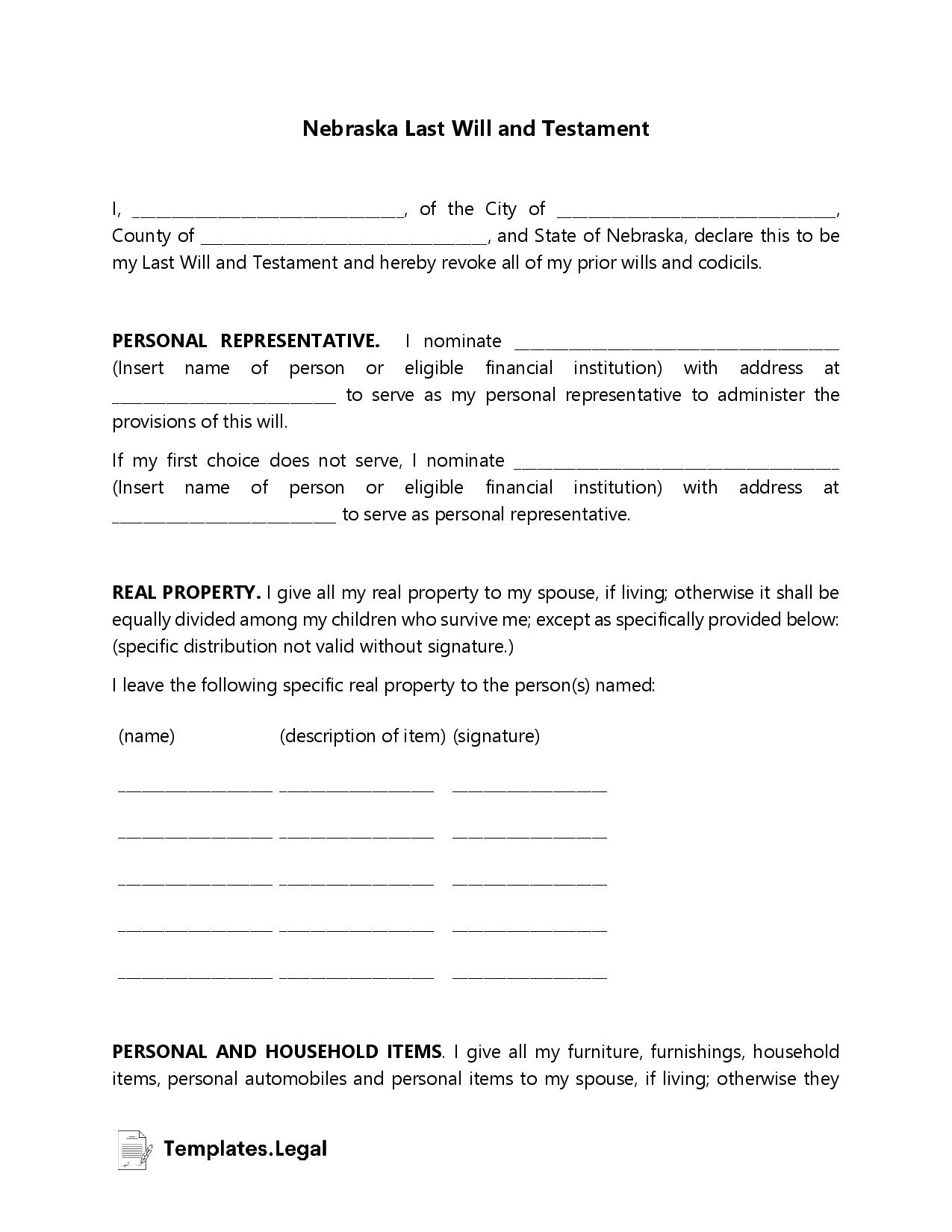 Nebraska Last Will And Testament Templates Free Word PDF ODT Nebraska Last Will And Testament Templates Free Word PDF ODT